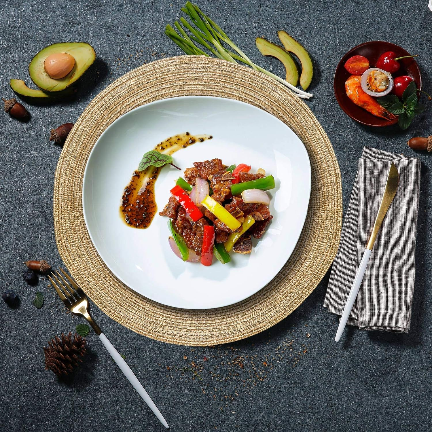 Round Placemat for Dining Table, 4-Piece High Temperature Resistant Non-Slip Kitchen Counter Mat, 14 Inches in Diameter for Barbecue, Christmas Party and Ddaily Use (4, Beige) - 6, Rainbow image number 7