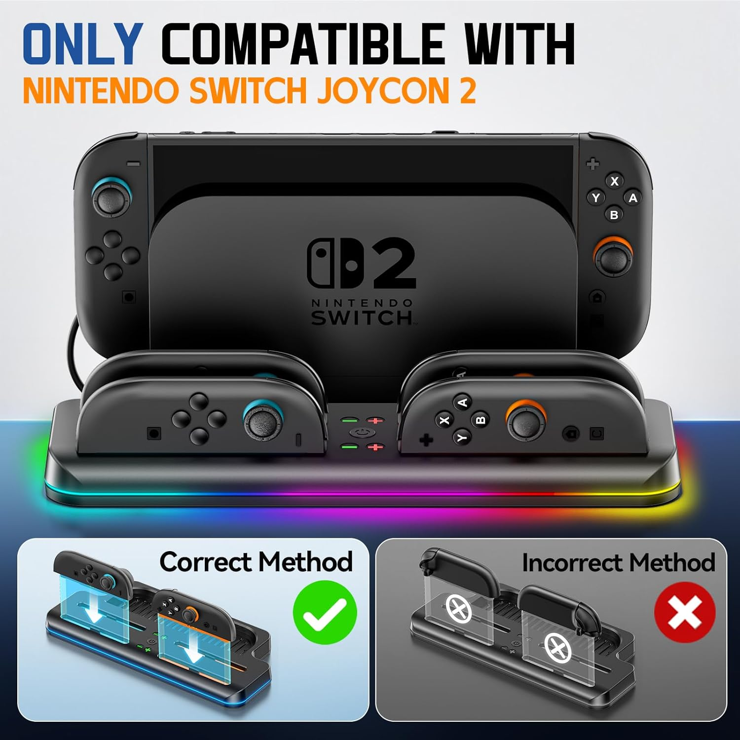 Tokluck Switch 2 Charging Dock Station for NS2 Joycon (2025), Switch 2 Controller Charger Dock for Joycon 2 with RGB, Joy Con 2 Fast Charger Accessories Kit with Charge Cable for Gamer image number 1