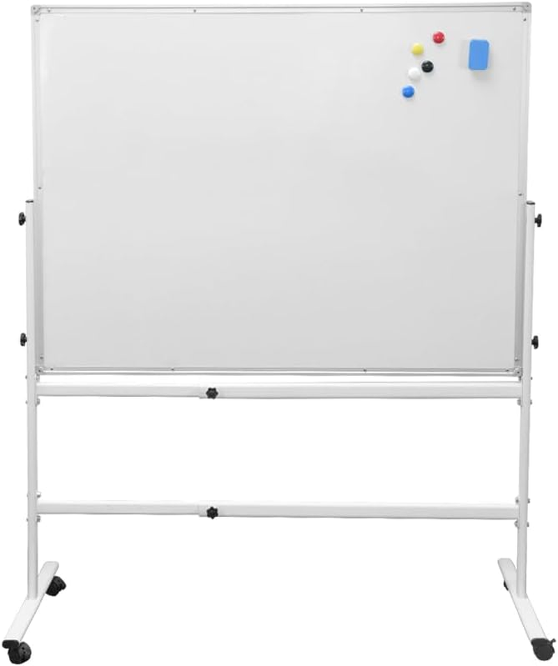 ALSTON 120X90CM Mobile Whiteboard Portable Rolling Magnetic Whiteboard Height Adjustable Panel Rotatable with Magnetic Eraser and 2 Sets Marker for Office Classroom Home image number 1