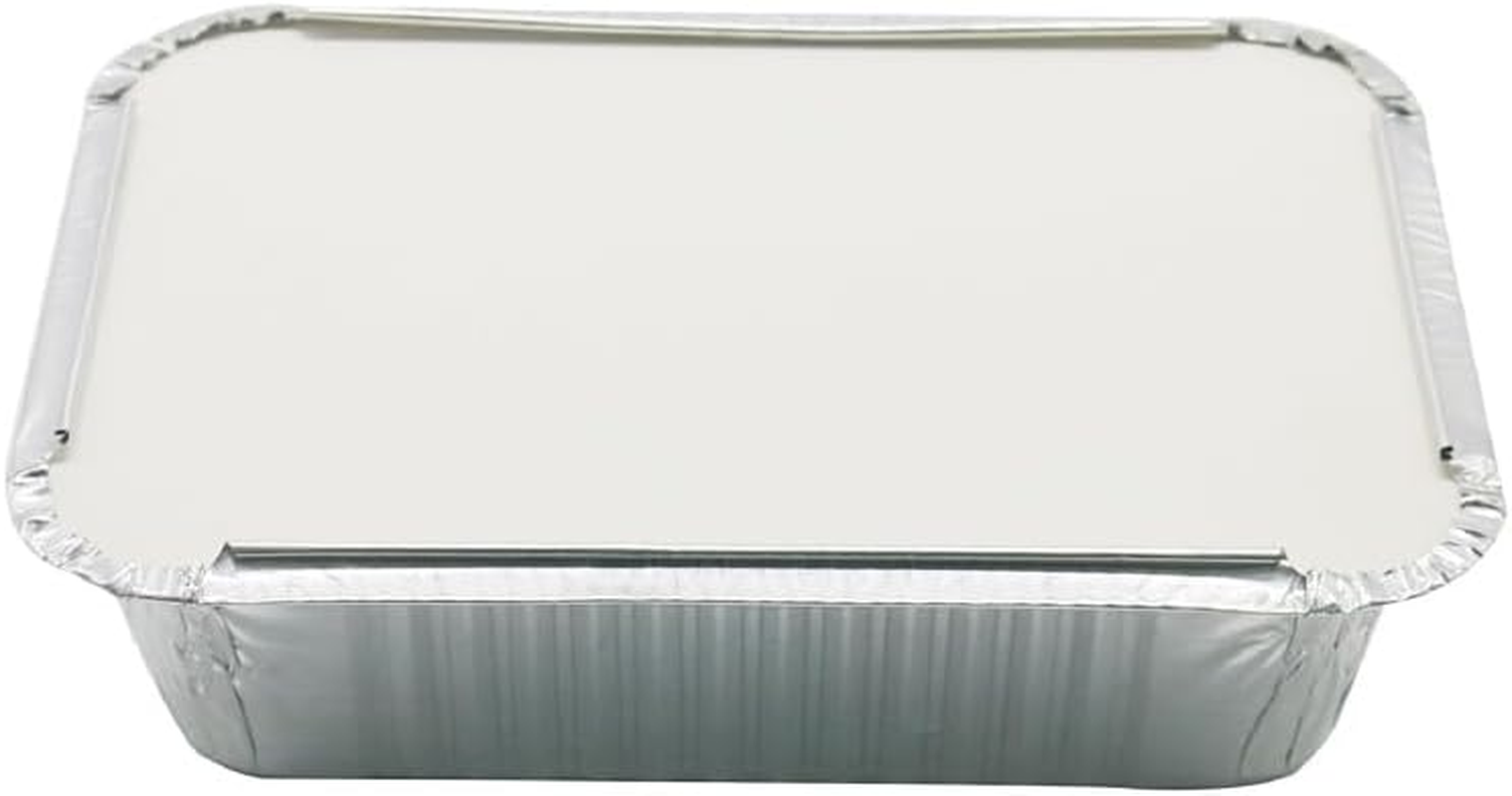 50 Pcs Foil Trays with Lid, 20.5X11X5.5Cm Aluminium Foil Pan Disposable Food Containers Takeaway Box BBQ Oven Baking for Cooking, Heating, Storing Meal Prep Freezer Oven Safe