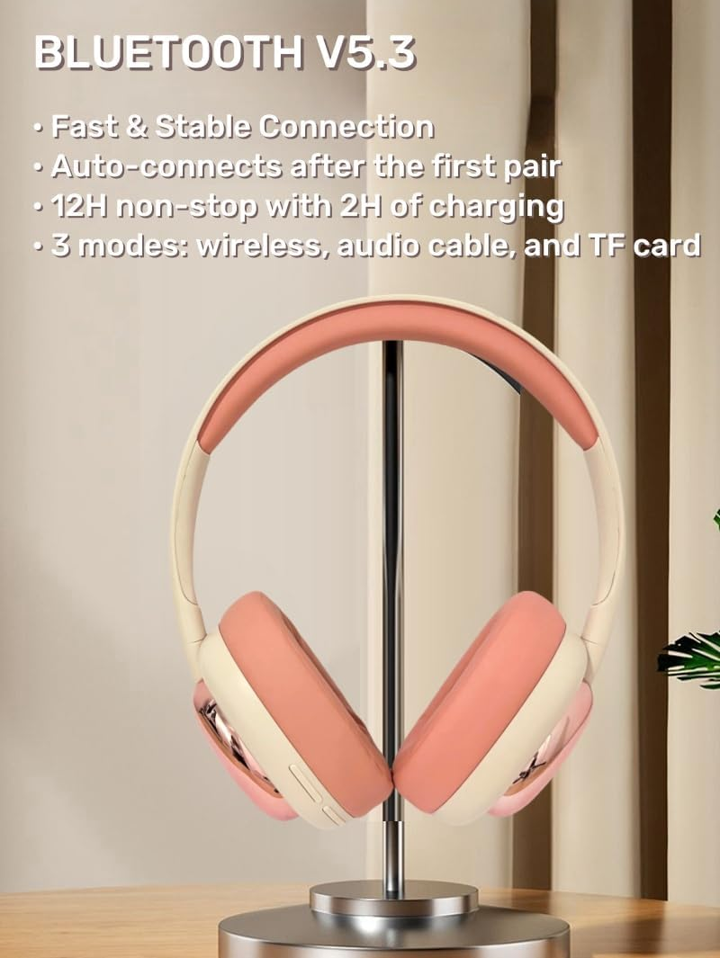 ND NEXT DESTINATION Wireless Headphones Bluetooth 5.3 with Bass and Stereo Sound, Headband with Long Battery Life, Modern Headset with Good Sound - Red