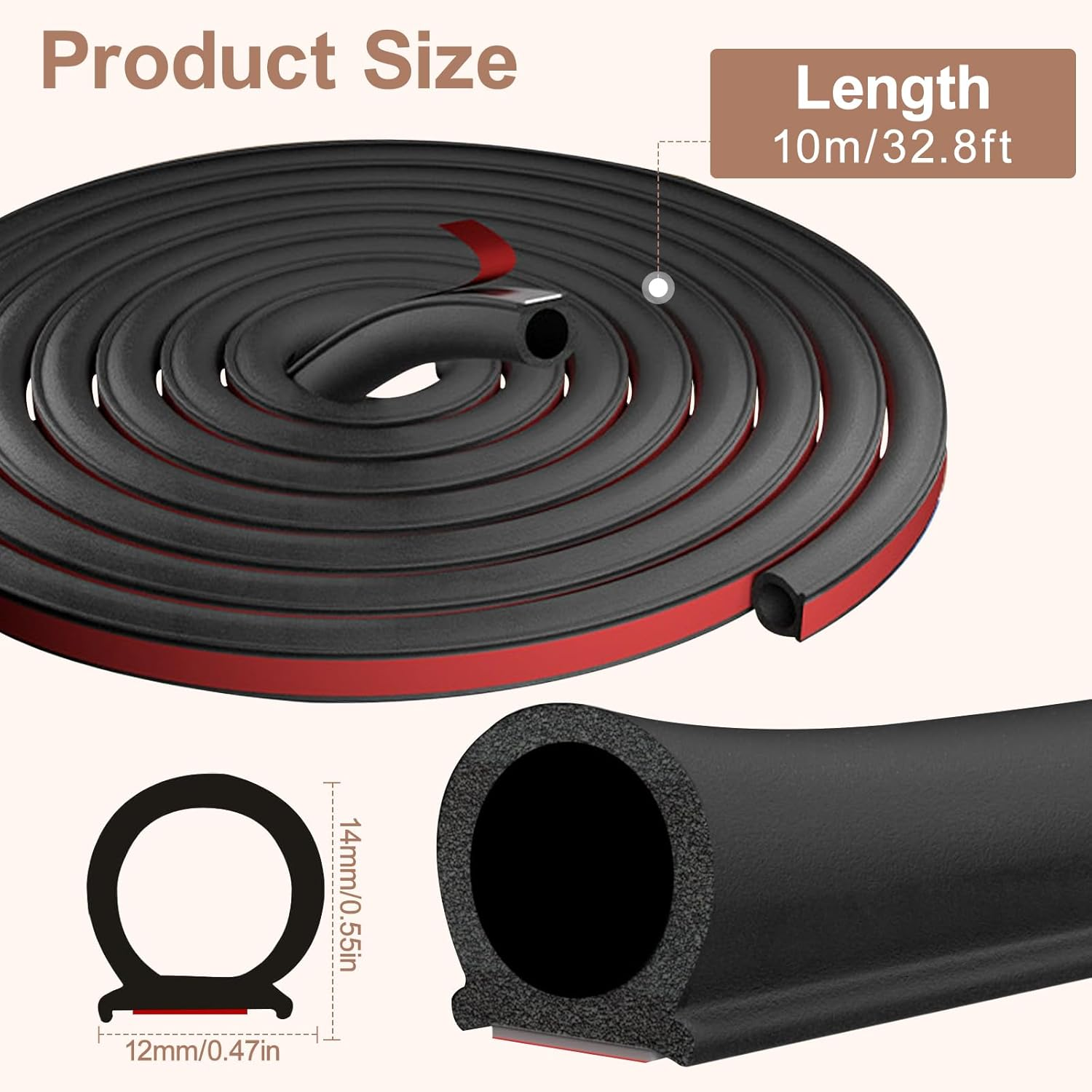 Car Door Weather Stripping 32.8Ft Universal Rubber Edge Trim Seal Strip Gasket, Self Adhesive Door Edge Guards for Car Truck Door Window Soundproof Noise Insulation Sealing (Black-D Type) image number 3