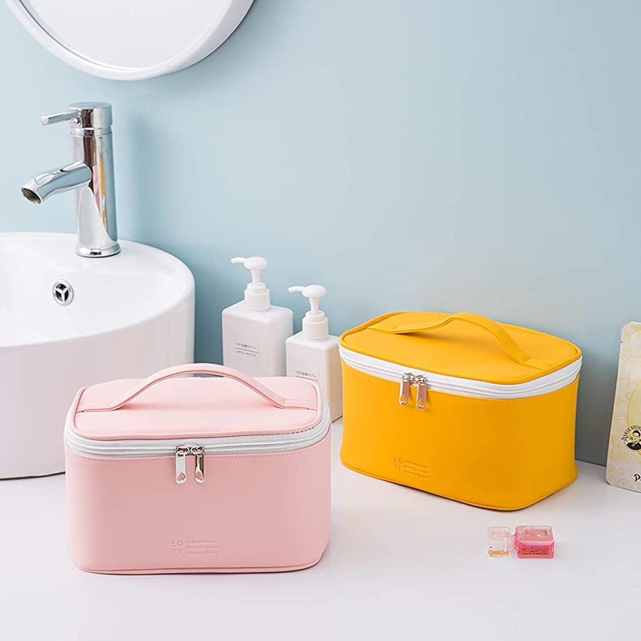 Custelen Waterproof Light Pink Makeup Bag &ndash; Small Cosmetic Organizer Pouch with Zipper for Women and Ladies image number 1