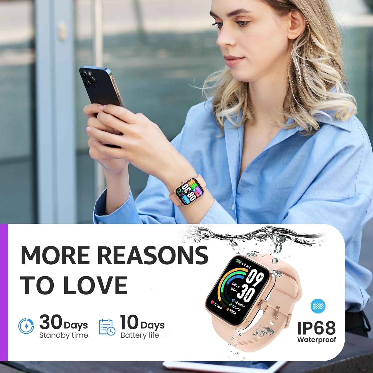 TOZO Smart Watch (Answer/Make Call) Bluetooth Fitness Tracker with Heart Rate, Blood Oxygen Sleep Monitor IP68 Waterproof 1.83-Inch HD Color for Men Women Compatible with Iphone & Android Rose Gold image number 1