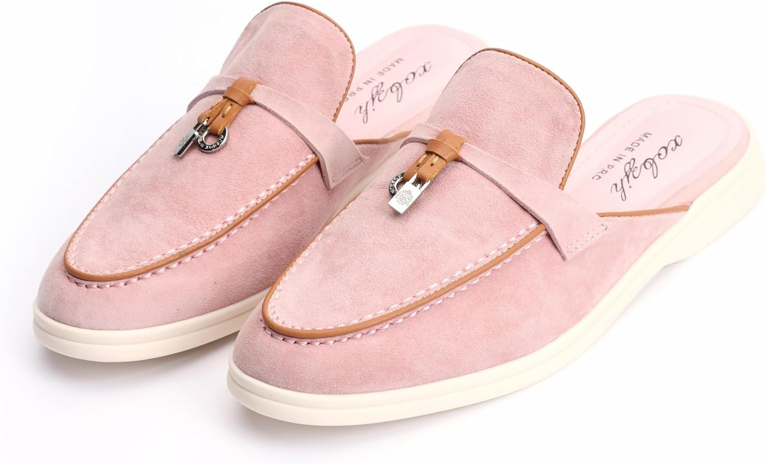 XOBZJH Designer Women'S Mules Flat Heel - Suede Leather Flats with Tassel Detail, Comfortable Slip-On Backless Loafers,Casual & Work Shoes image number 5