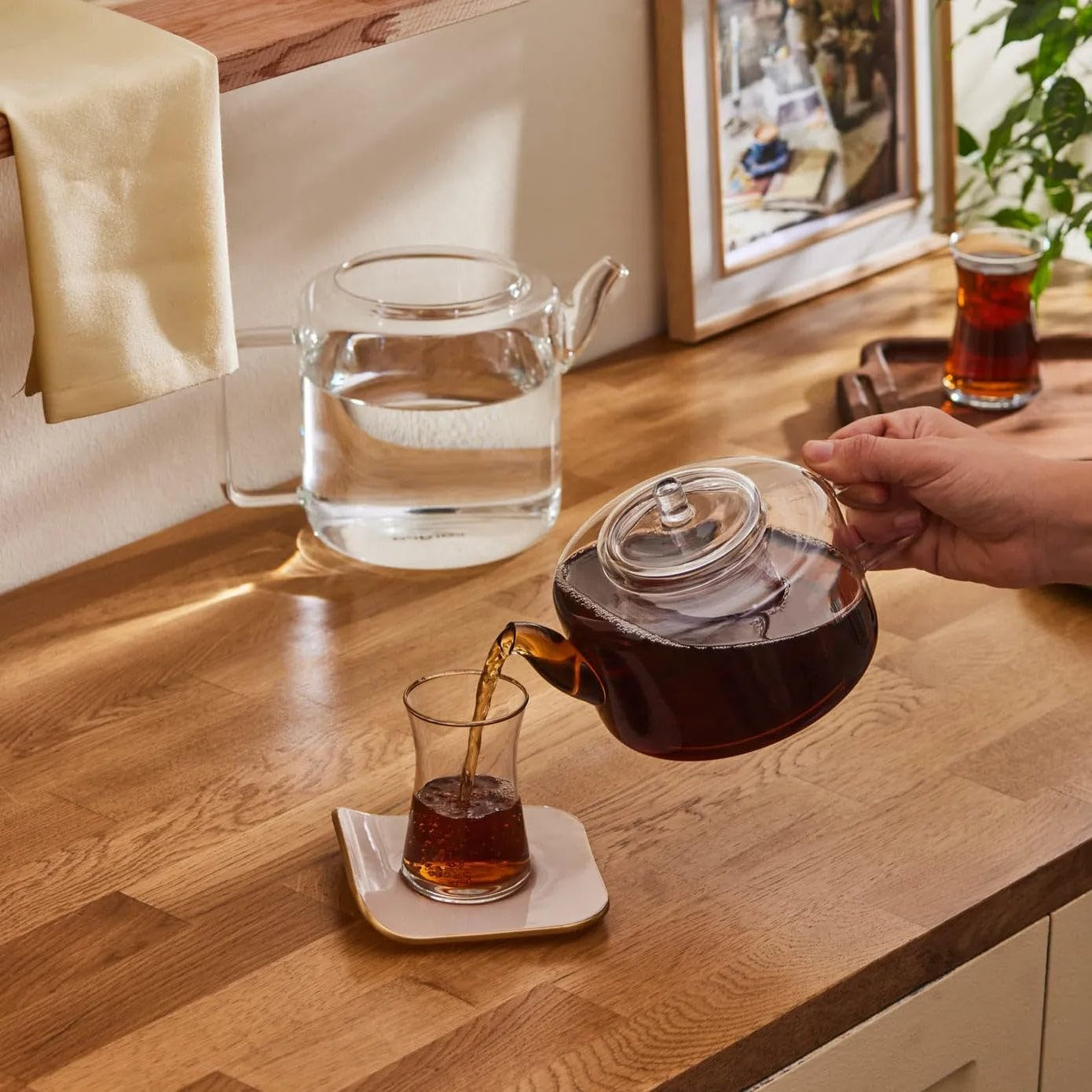 Karaca Flat Borosilicate Glass Teapot with Infuser - Clear Turkish Tea Maker - Ideal for Herbal, Loose Leaf - Teapot with Strainer (1.10L) & Tea Kettle (1.75L) for Stovetop