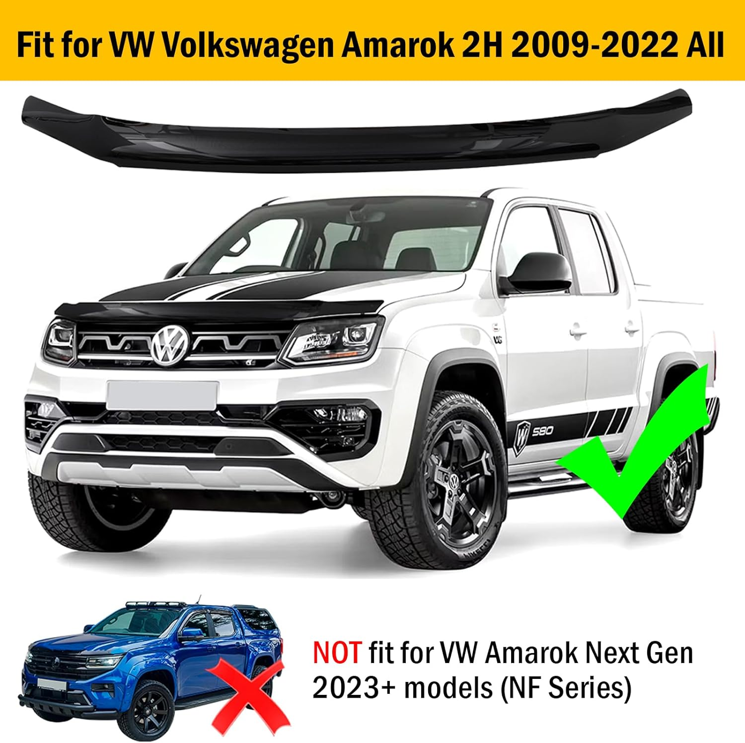 SUERAUTO4X4 Bonnet Protector for VW Volkswagen Amarok 2H 2009-2022 Accessories, Tinted Black Injection Front Bonnet Stone Guard Hood Protector Trim Cover Ute Car Exterior image number 3