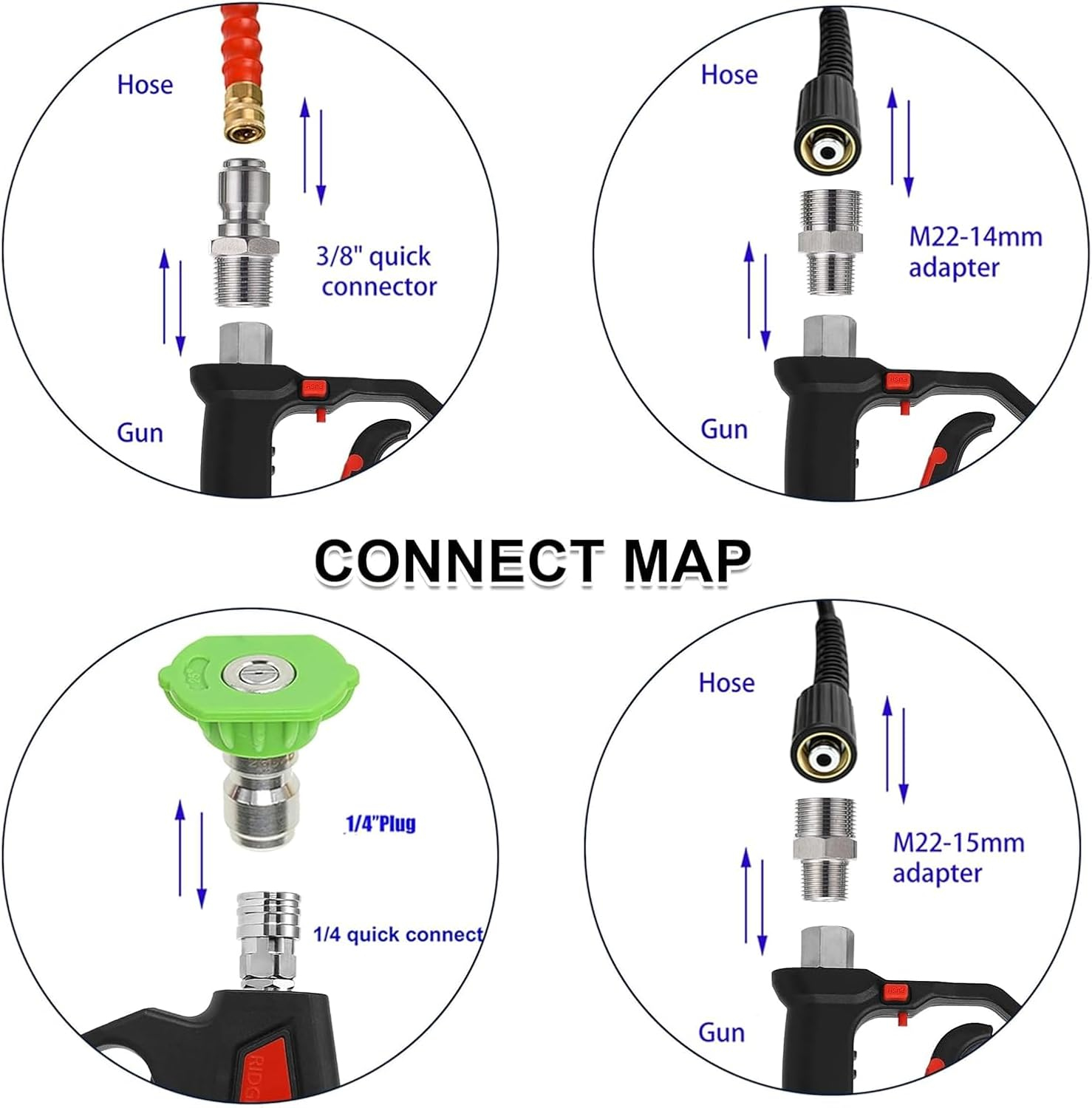 Weidllys Pressure Washer Gun 5000 PSI, 12 GPM, High Pressure Spray Gun with 1/4" Quick Connector, 3/8'' Quick Connect, M22-14 Mm and M22-15 Mm Fitting image number 3