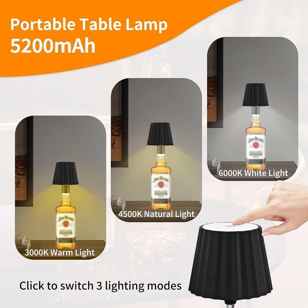 LED Wine Bottle Lamp USB Rechargeable Table Light 3 Colors Dimmable Wine Bottle Light Touch Control Cordless Decorative Wine Bottle Night Light for Bar Restaurant Bedroom-Black image number 2