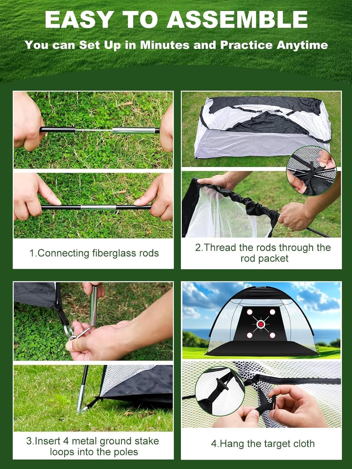 Golf Net, 3X2.1M Practice Net with Tri,Turf Mat, All in 1 Home Hitting Aid Nets, for Backyard, Driving, Chipping, Swing Training, with Target, Mat, Balls, Tee, Golf Lovers image number 1