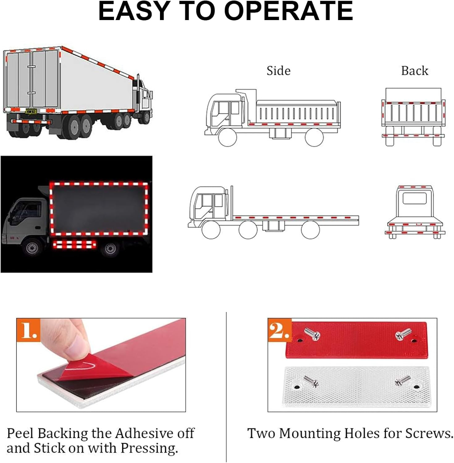 20Pcs Red and White Reflective Stickers for Trailers, Trucks, Rvs, Driveways, Durable Waterproof for Night Safety image number 6