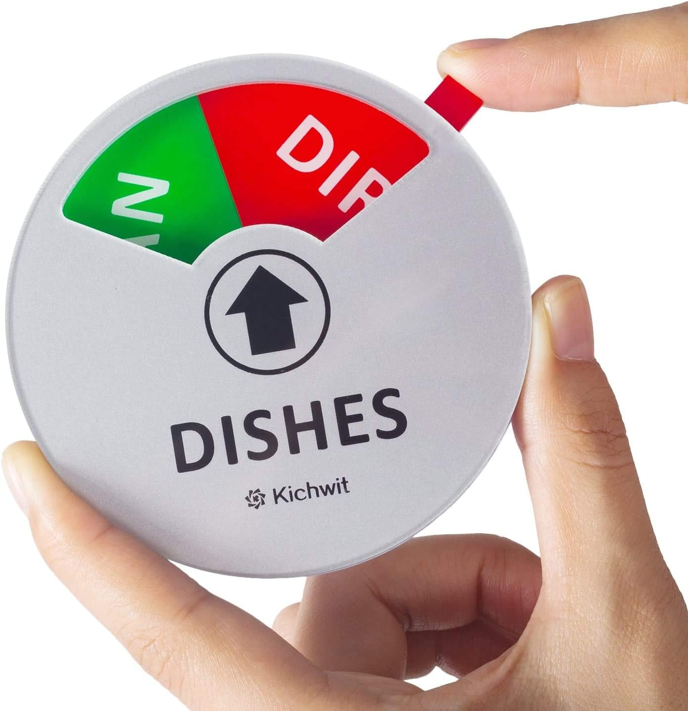 Kichwit Clean Dirty Dishwasher Magnet with the 3Rd Option &ldquo;Running&rdquo;, Perfect for Quiet Dishwashers, Non-Scratch Strong Magnet Backing, Residue Free Adhesive Included, 3.5&rdquo; Diameter, Silver image number 1