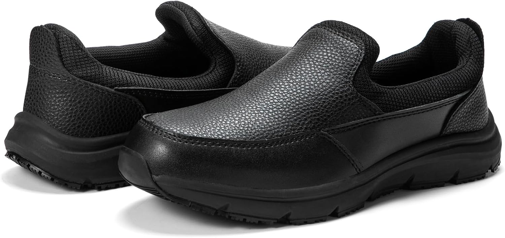 NAVEKULL Men'S Non Slip Food Service Shoes Water Resistant Kitchen Restaurant Chef Shoes Black Leather Slip Resistant Work Shoes image number 2