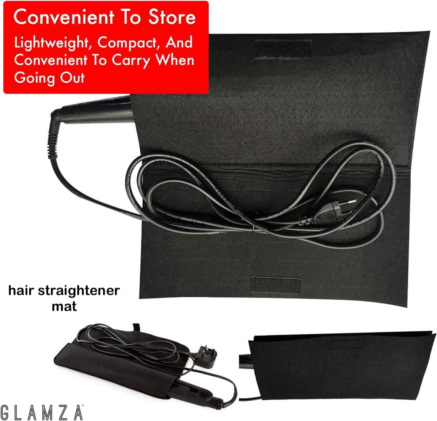 Glamza Hair Straightener Mat & Pouch - Made from Heat Resistant Safety Felt - Ideal for Home & Travel (Black) image number 2