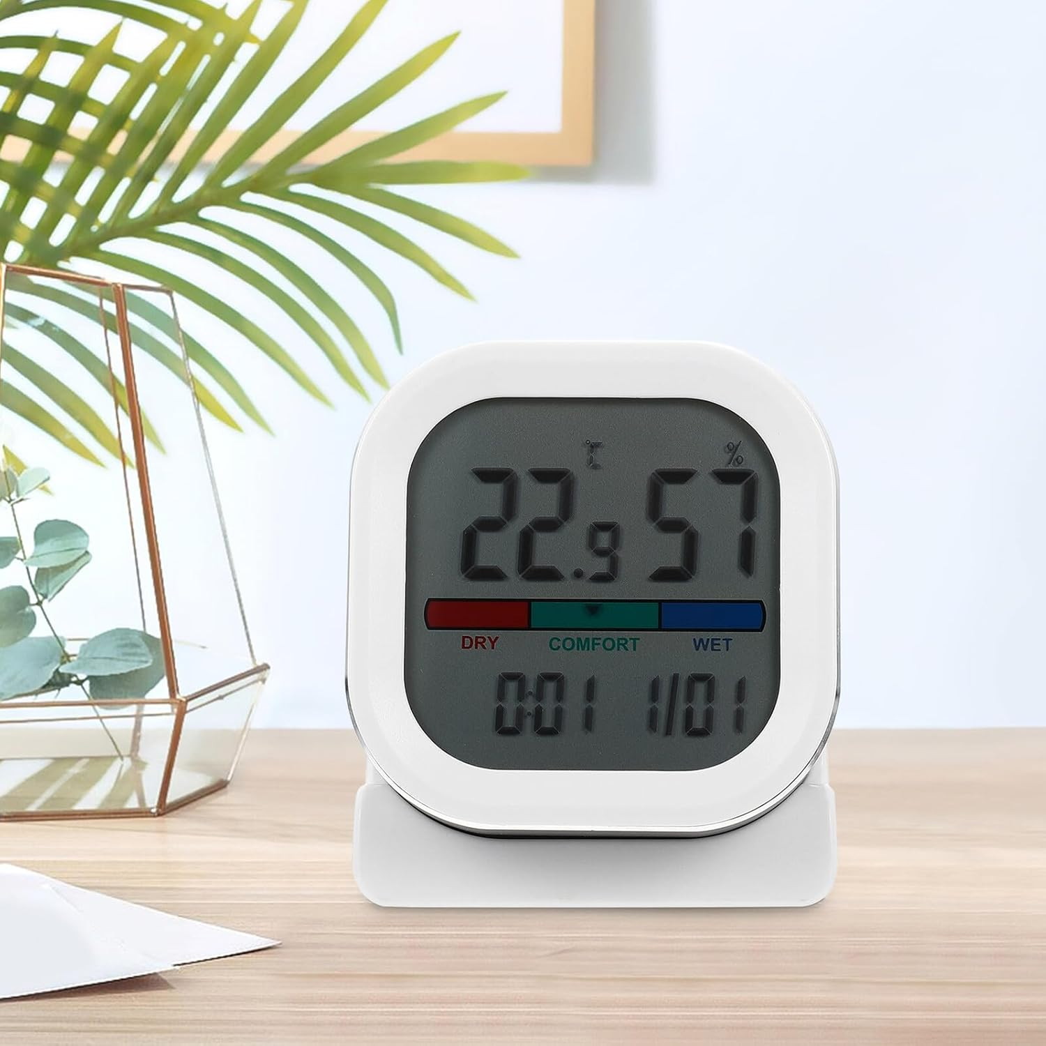 COHEALI Digital Indoor Hygrometer Thermometer with Clock Function Portable Aluminum Alloy and Abs Thermohygrometer for Home Office Easy-Read Color Display and Compact Design image number 4