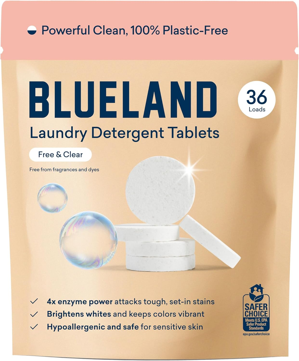 BLUELAND Laundry Detergent Tablets 36 Count, Plastic-Free Alternative to Pods, Sheets, or Liquid - Natural, Sustainable, Eco-Friendly Laundry Detergent in Compostable Pouch image number 6