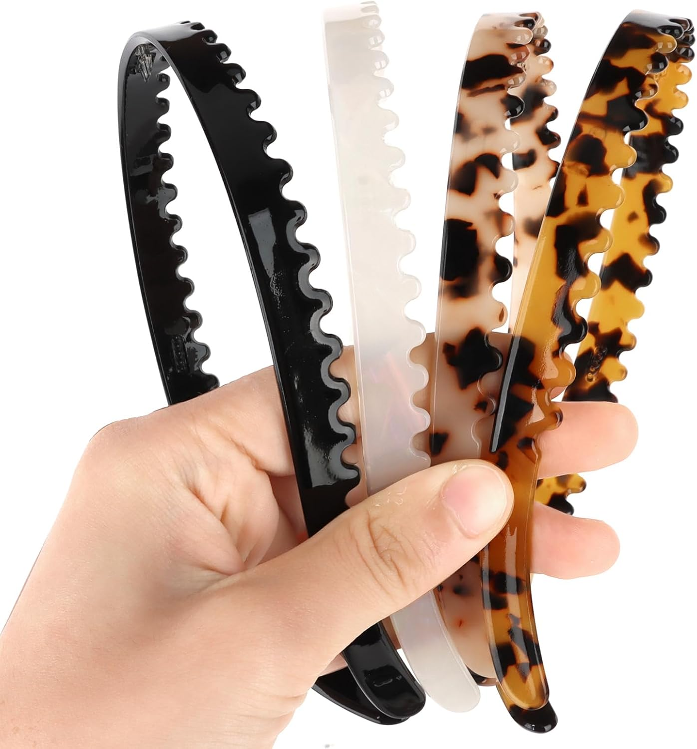 Exipsat Pack of 4 Acetate Headbands with Leopard Print and Non-Slip Teeth, Women'S Zigzag Headband, Stylish Plastic Headband for Women image number 6