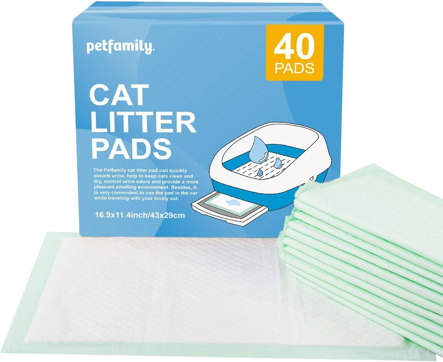 Petfamily Cat Litter Box Pads-Generic Refill for Tidy Cats Breeze Litter System,Litter Box Pads 16.9&rdquo; X 11.4&rdquo;-40 Count image number 1