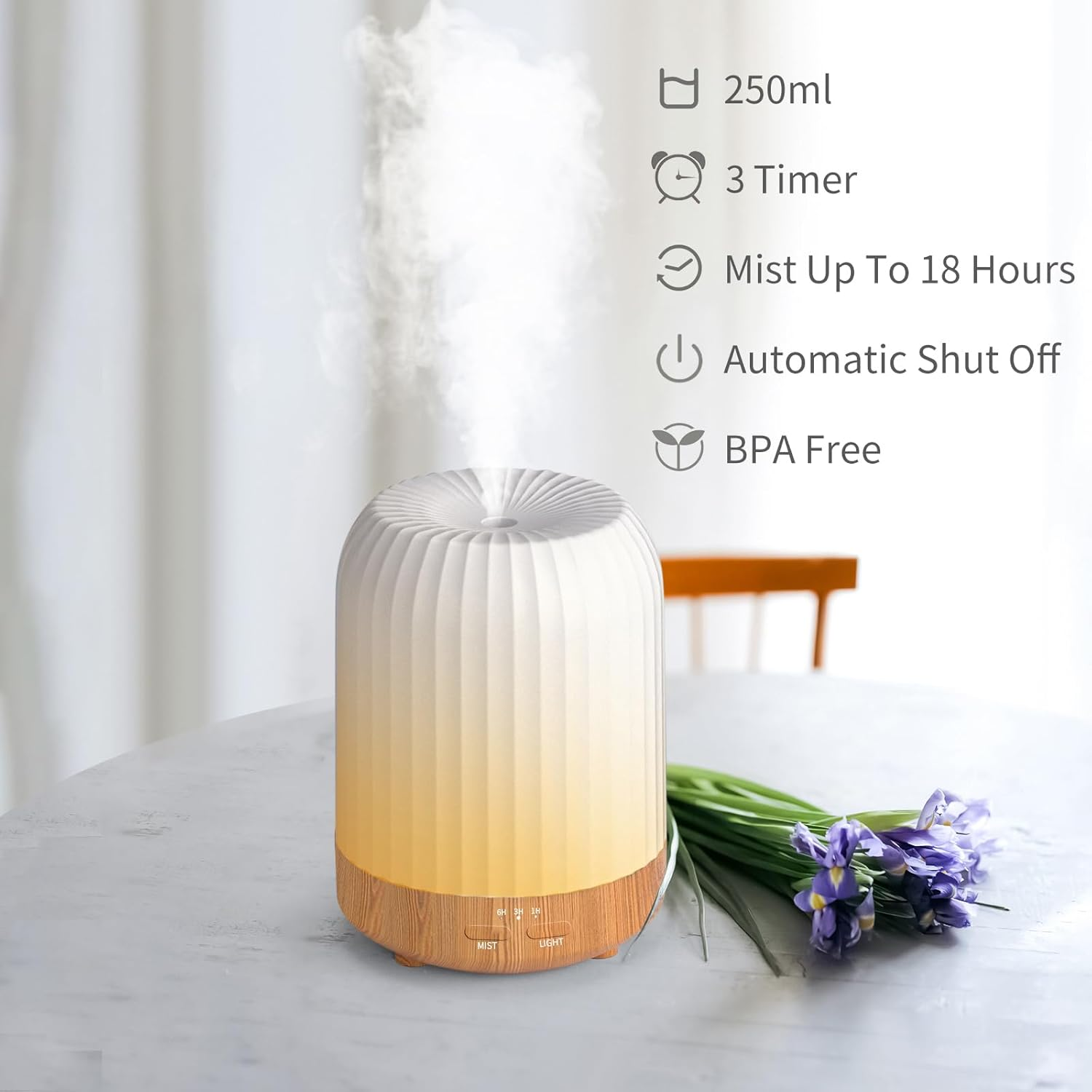 Essential Oil Diffuser for Bedroom, Quiet Humidifiers for Home, Ultrasonic 250ML Small Aromatherapy Diffuser, 7 LED Color Safety Auto-Off Timer, for Large Baby Bedroom, Hotel, Plant, Wood image number 5
