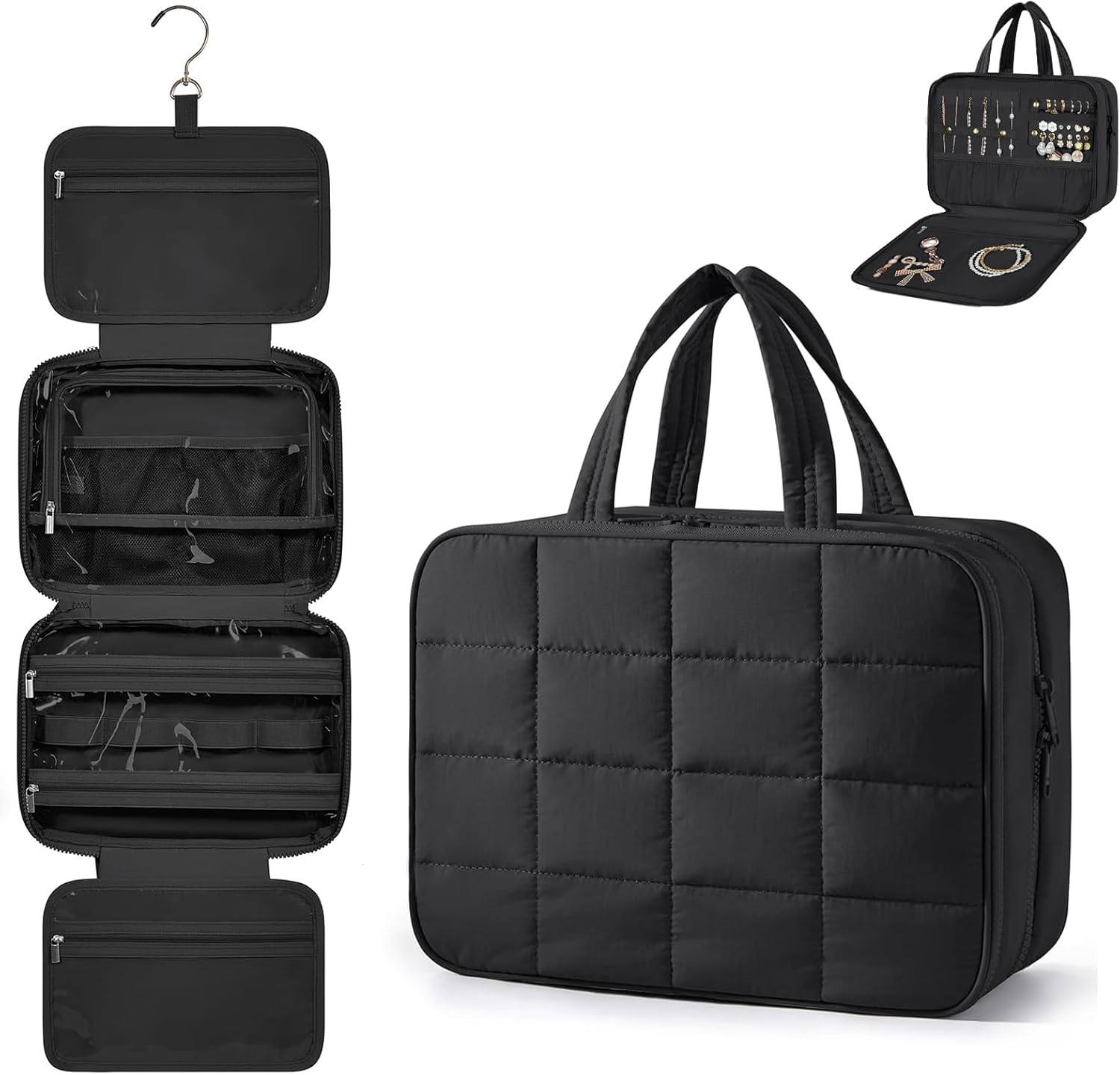 Blissora Hanging Travel Toiletry Bag for Women Men Valentines with Jewelry Organizer, Waterproof Cosmetic Bag Makeup Case Large Capacity, Travel Essentials, Travel Accessories Women (Beige, L)