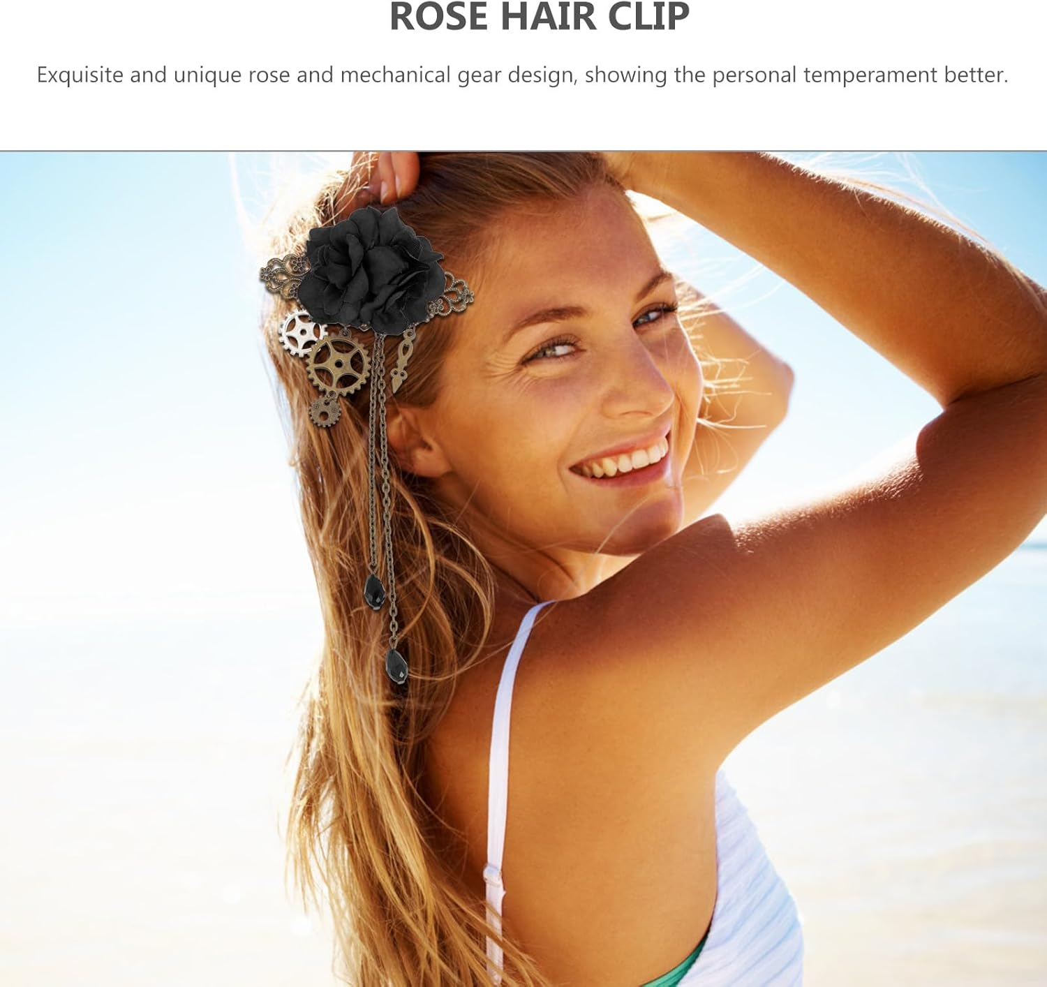 Ipetboom Steampunk Style Hair Clip - Gothic Hair Accessories with Tassels - Decorative Brooch - Vintage Punk Mechanical Hair Pin - Accessories for Hairstyles - Polyester Hair Clips with Floral Pattern image number 4