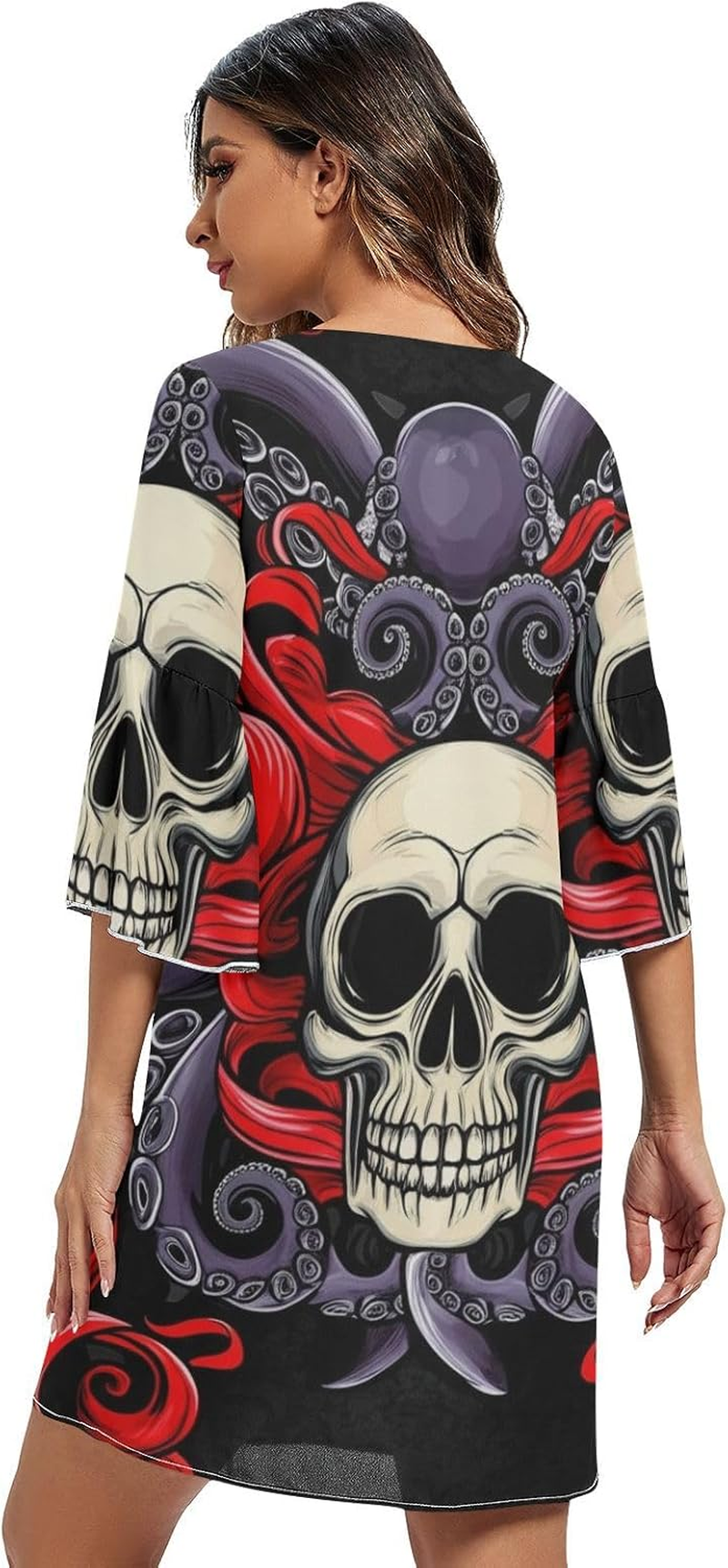 Funny Skull Red Purple Western a Line Dress Printed Line Maternity Dress S-XXL image number 4