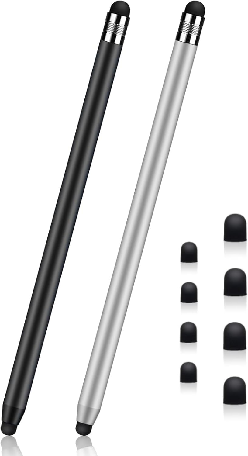 Stylus Pens for Touch Screens,2 Pack Touchscreen Pen 2 in 1 Rubber Stylus Pen for Tablets,Ipad,Iphone,Smartphones, All Universal Touch Screen Devices（Black + Silver）