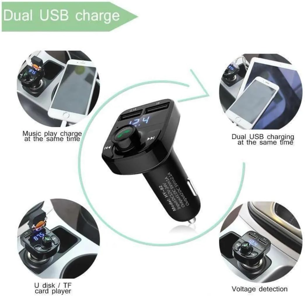X8 Bluetooth Dual USB Car Charger Black FM Transmitter, Wireless Radio Adapter Kit with MP3 Player, TF Card & USB Disk Support image number 3