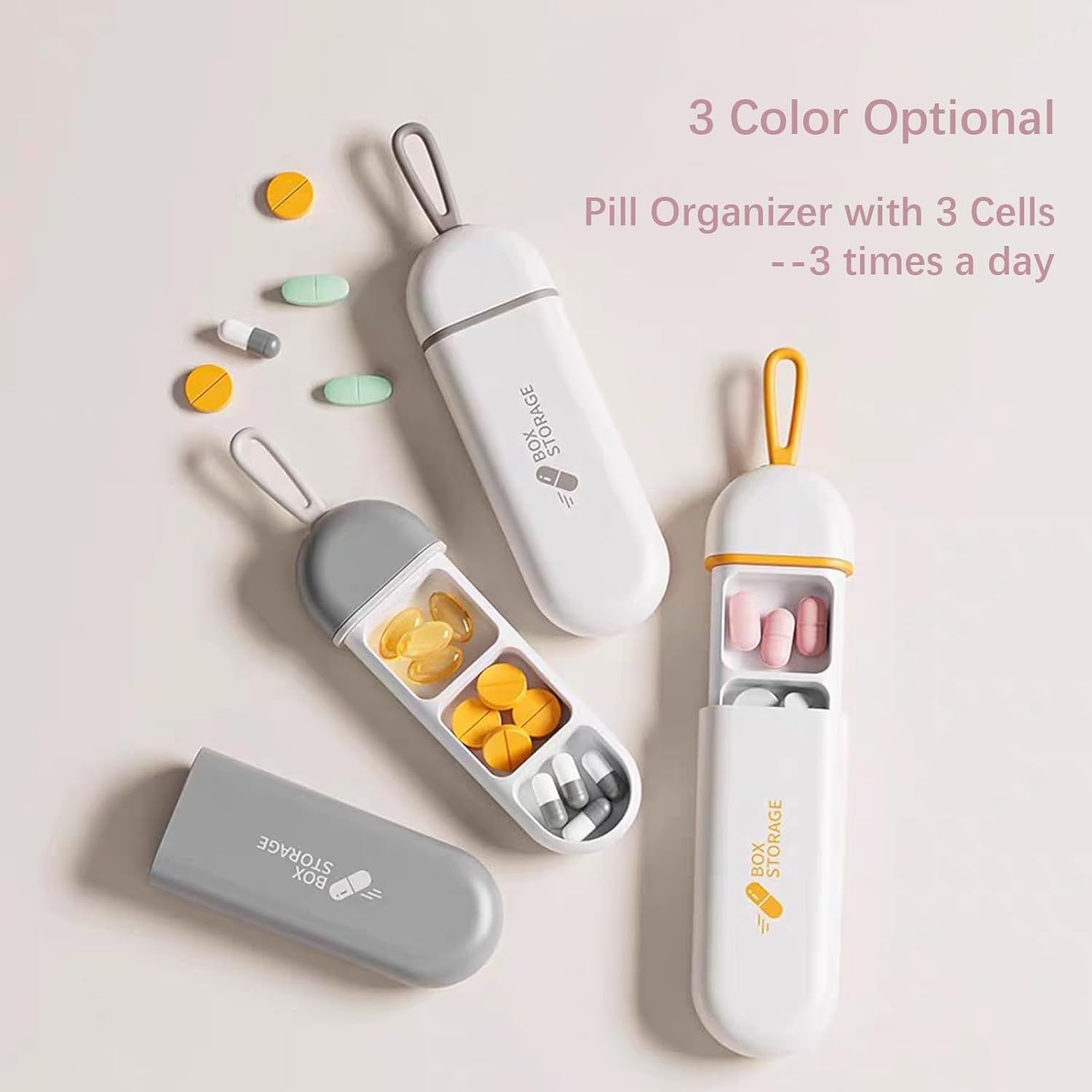 Daily Pill Box Organiser, Small Portable Pill Case for Travel Pocket Purse, Waterproof Pill Container Organizer 3 Compartments, Mini Storage Box for Small Accessories (Grey) - White image number 4