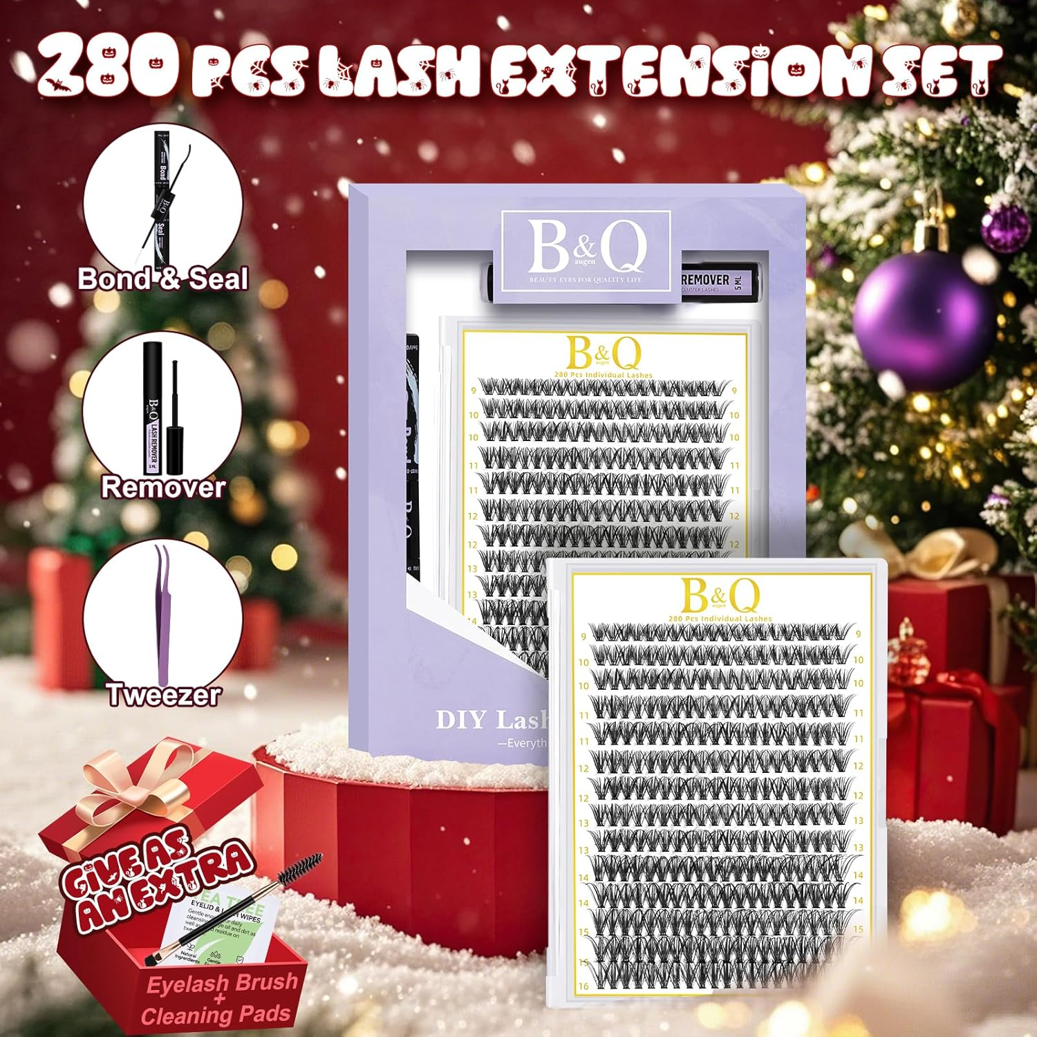 Cluster Lashes Kit 280PCS DIY Lash Extension Kit 9-16MIX Individual Eyelash Extension Kit 40D D Curl Lash Glue Remover and Applicators for Eyelash Extensions Beginners(Rrkit-40D-0.07D-9-16Mix-New) image number 4