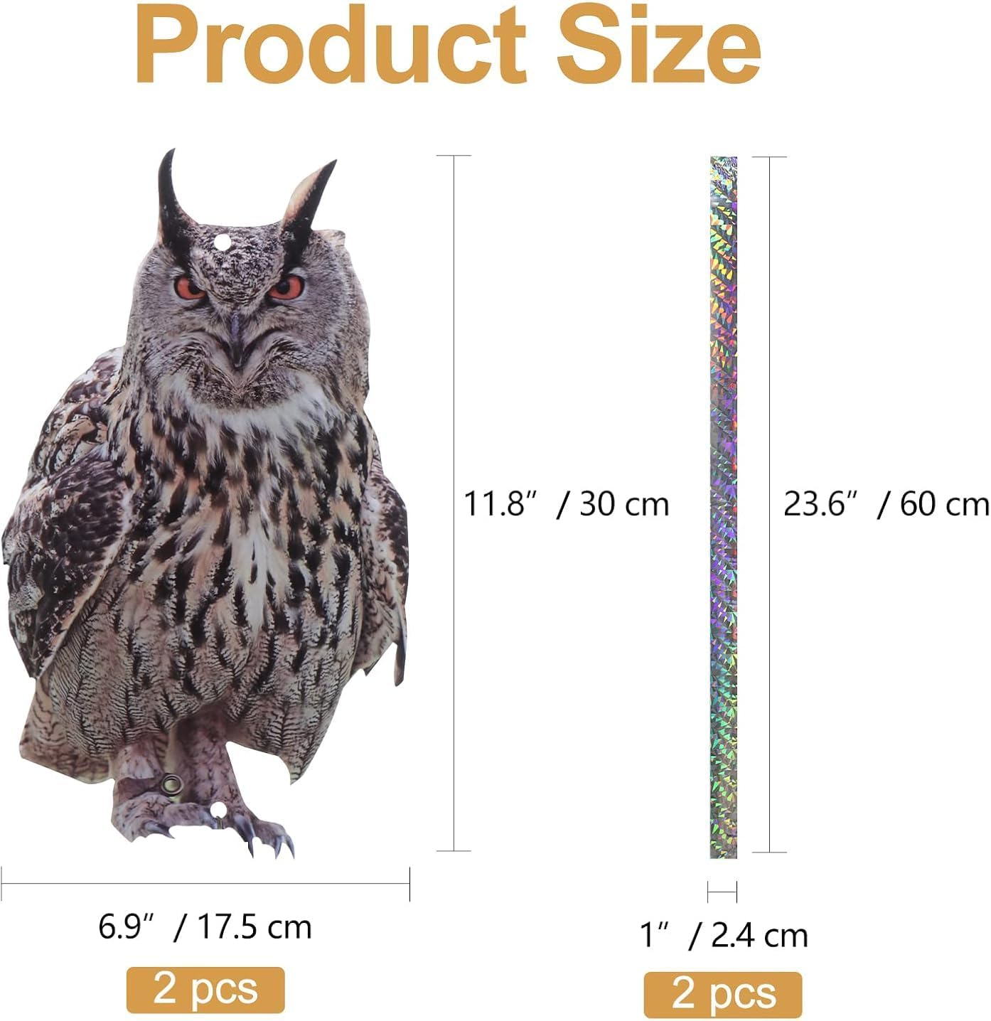 Kungfu Mall 4PCS Fake Owl, Garden Owl, Plastic Owls, Reflective Hanging Decoration, Effective Control Device with Reflective Tape for Garden Patio Windows Tree - Angry Owls 4Pc image number 5