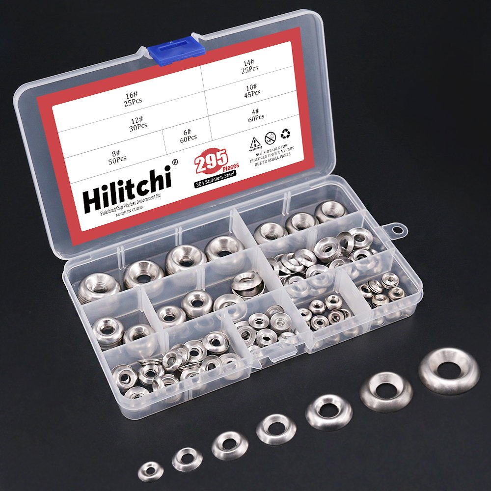 Hilitchi 295-Pcs [#4 - #16] Finishing Cup Countersunk Washer Assortment Set - 304 Stainless Steel image number 3