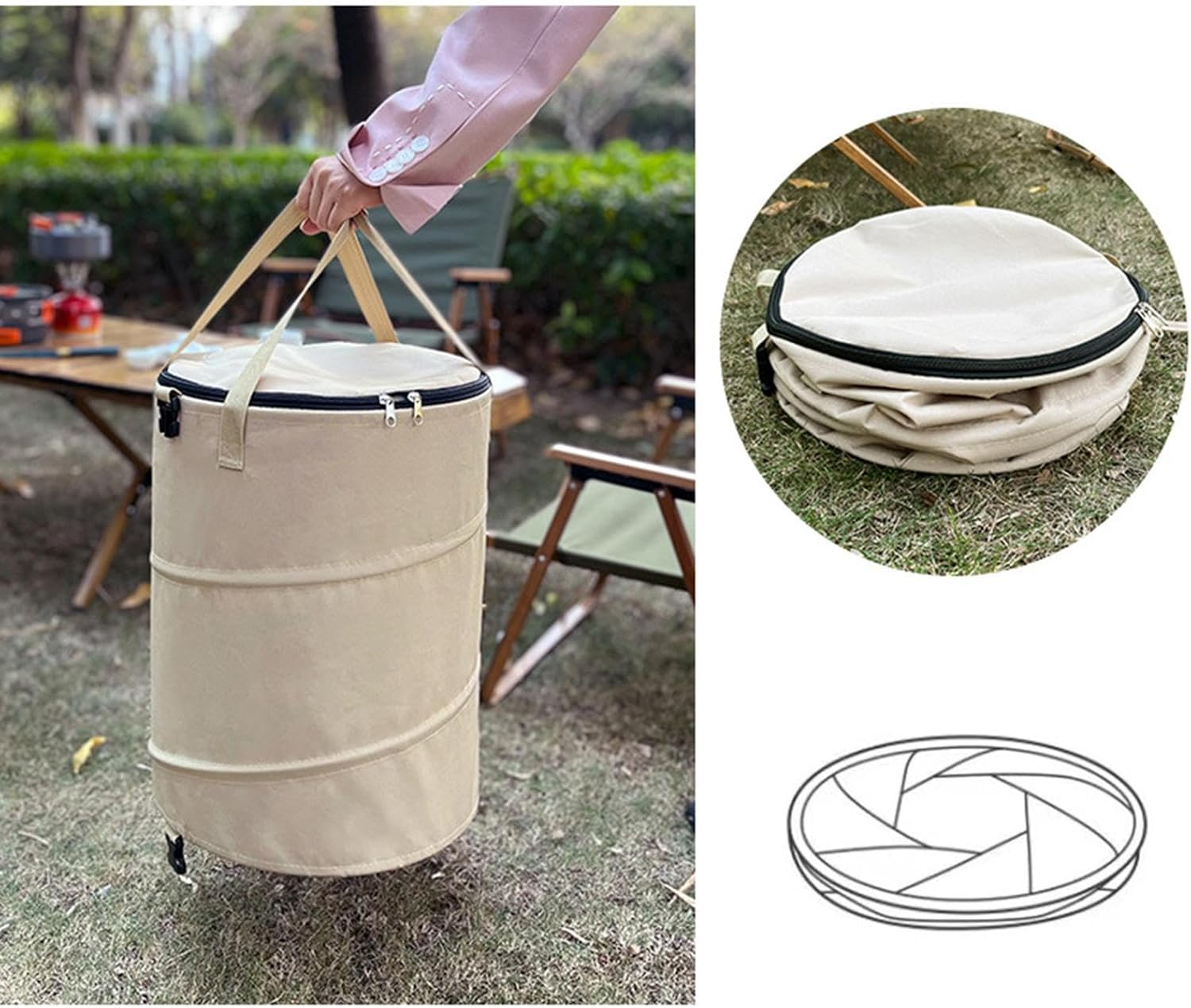 Tuxxjzm Foldable 37L Pop up Bin, Oxford Cloth, Beige, Rectangular, 34 X 40 Cm, 37L, 1.07 Lbs, Garden Waste Bin, Multi-Purpose Storage Bucket image number 5