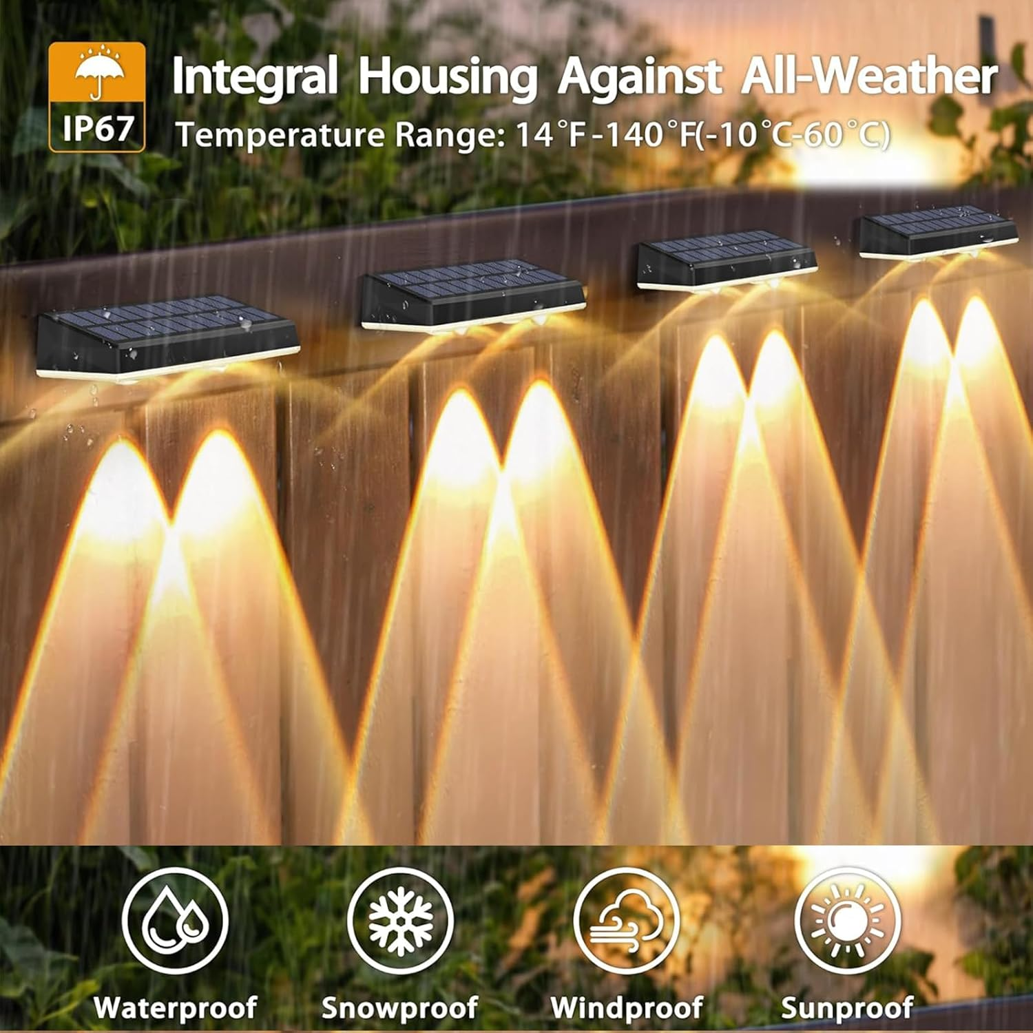 Rhoyee Solar Fence Lights Outdoor &ndash; 8 Pack LED Deck Lights with 3 Color Temperature Modes (3000K/4000K/6000K), IP65 Waterproof Solar Wall Lights for Backyard, Fence, Steps, Railing, Patio & Garden