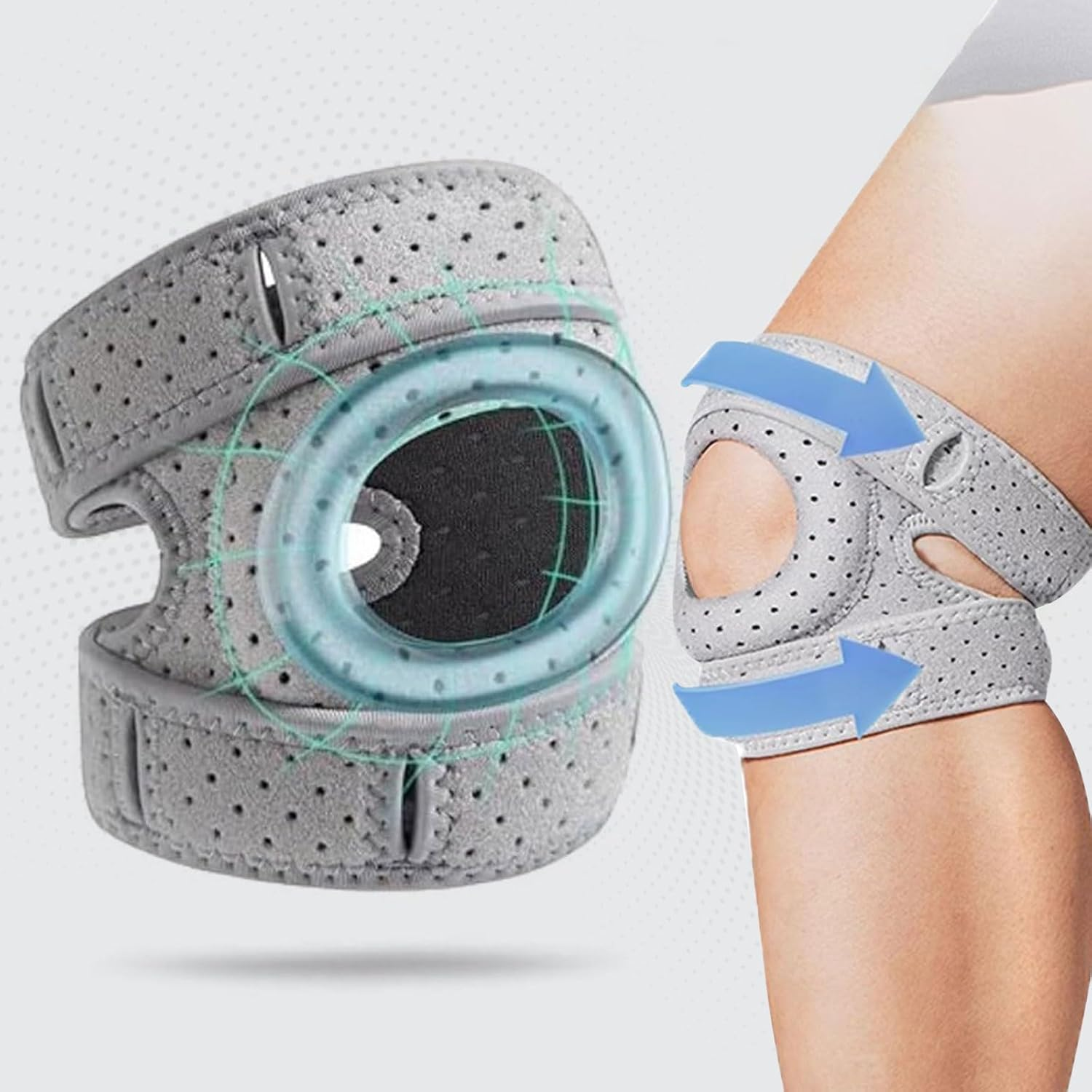 Wellknee Knee Brace 2 Pack &ndash; Adjustable Patellar Support with Tendon Pad &ndash; Relieves Knee Pain, Supports Joint Alignment, for Men & Women, Arthritis, Meniscus, Sports & Running (Grey,L) image number 6