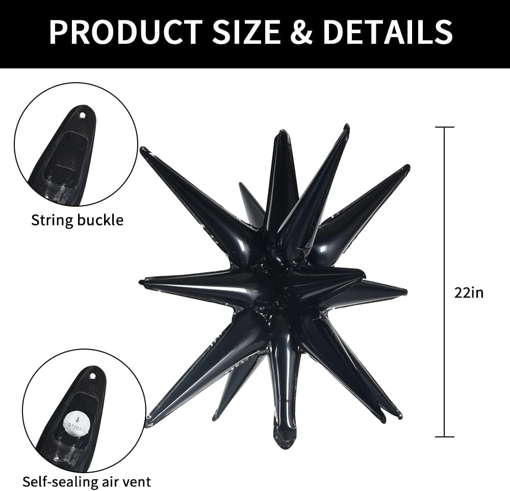 4Pcs, Black Star Balloons, Black Large Spike for Disco Party Decorations, Vintage Party, Masquerade, Halloween, Birthday, Graduation, New Year image number 6