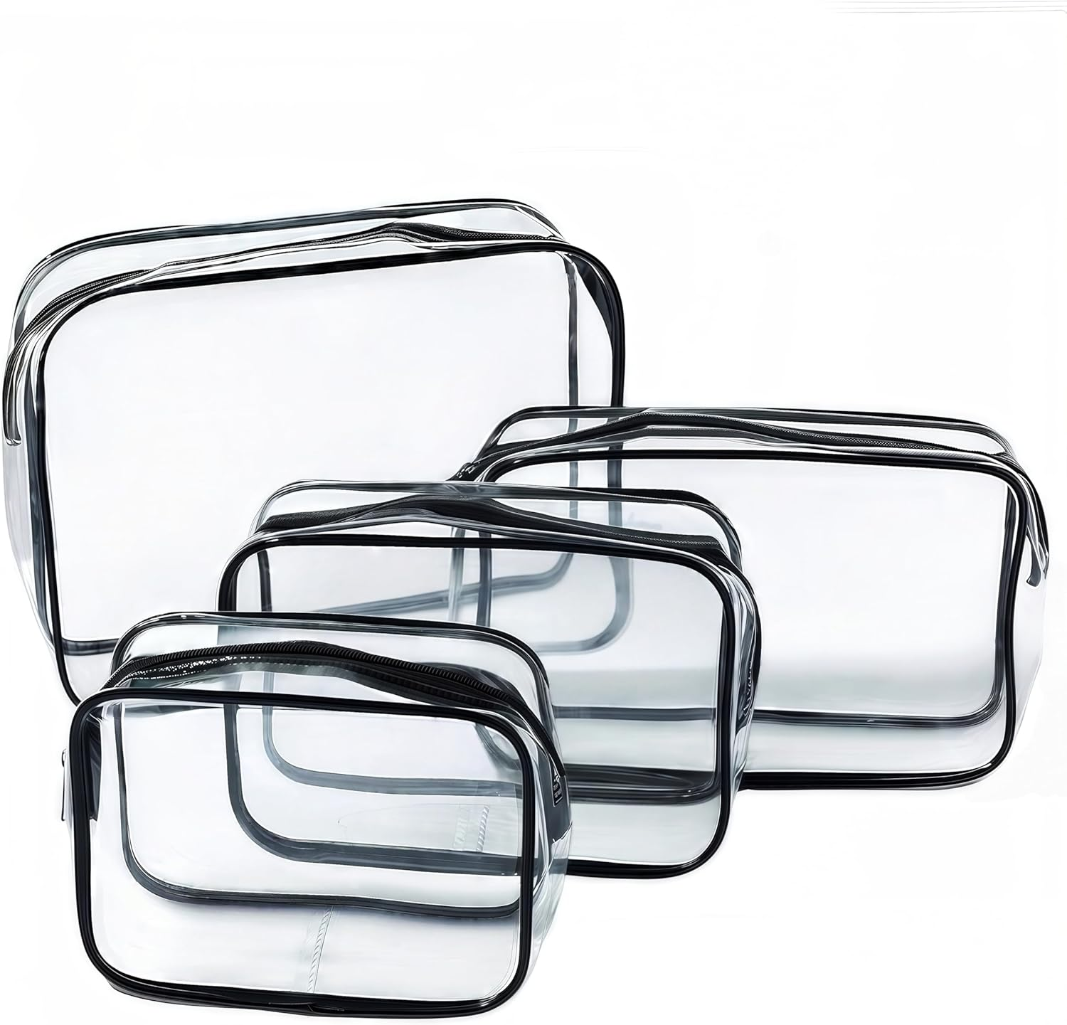 Clear Travel Makeup Cosmetic Bag,4 Pcs PVC Leakproof Toiletry Bag,Tsa Approved Wash Bag,For Women Men,Quart Size(Black) image number 1