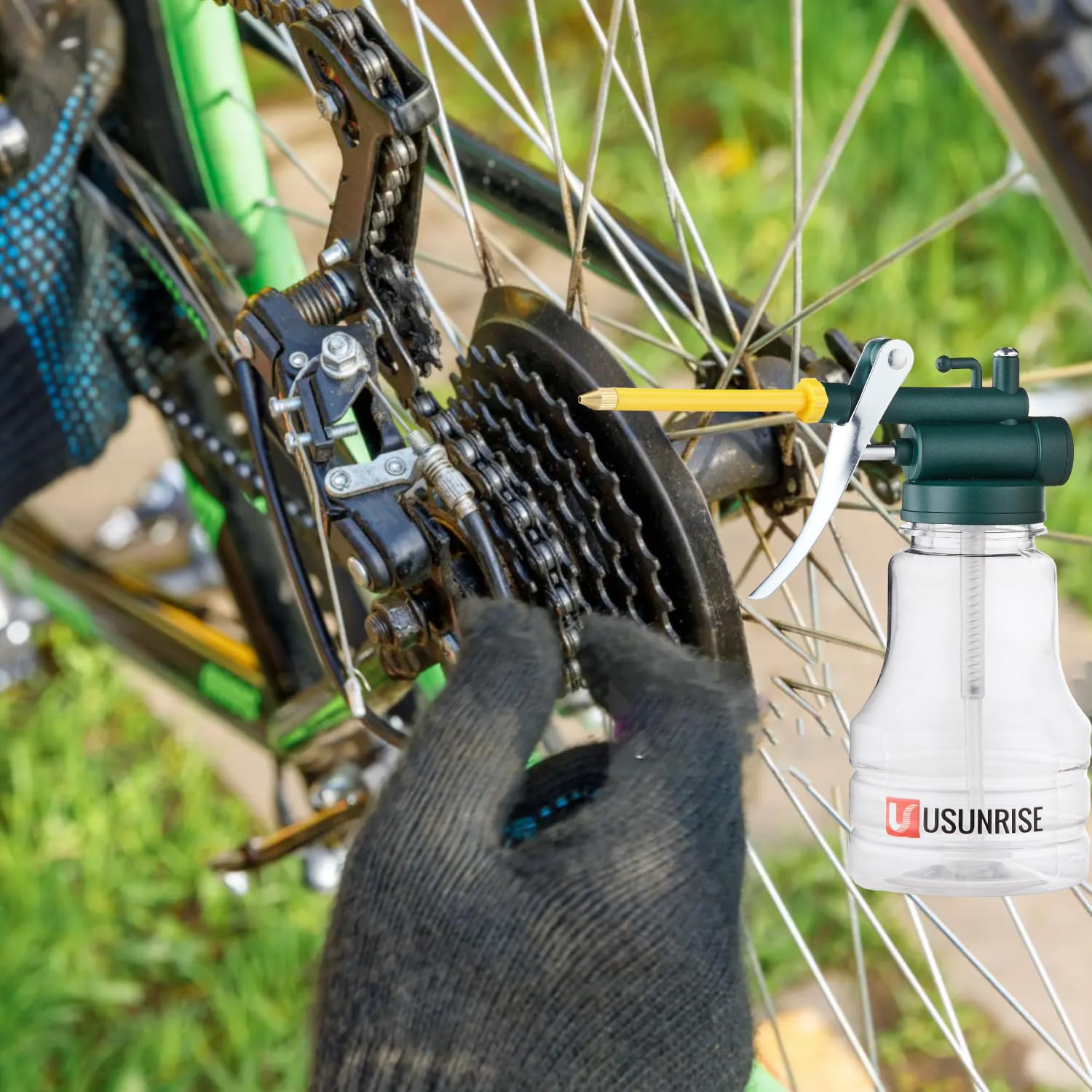 2 Sets Oil Can Transparent High Pressure Oiler Lubrication Oil Can Bottle Oiling Gun with Rigid & Flex Spout Thumb Pump Tool Oiler - Yellow image number 2