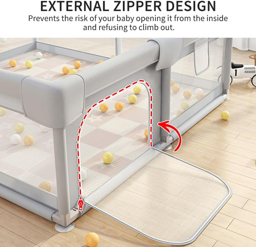 Infant Shining Baby Playpen, Playpens for Babies, Large Playpen for Toddlers, Recreation Area, Sturdy Safety Baby Play Yard Fence，Baby Gate Playpen (125 * 125Cm, Gray)