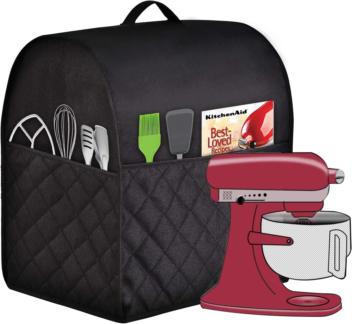 Stand Mixer Dust-Proof Cover for Kitchenaid Mixer，Multi Pockets for Various Kitchen Appliance Accessories，Water-Resistant，Easy Cleaning (Grey, Fit for Tilt Head 4.5-5 Quart)