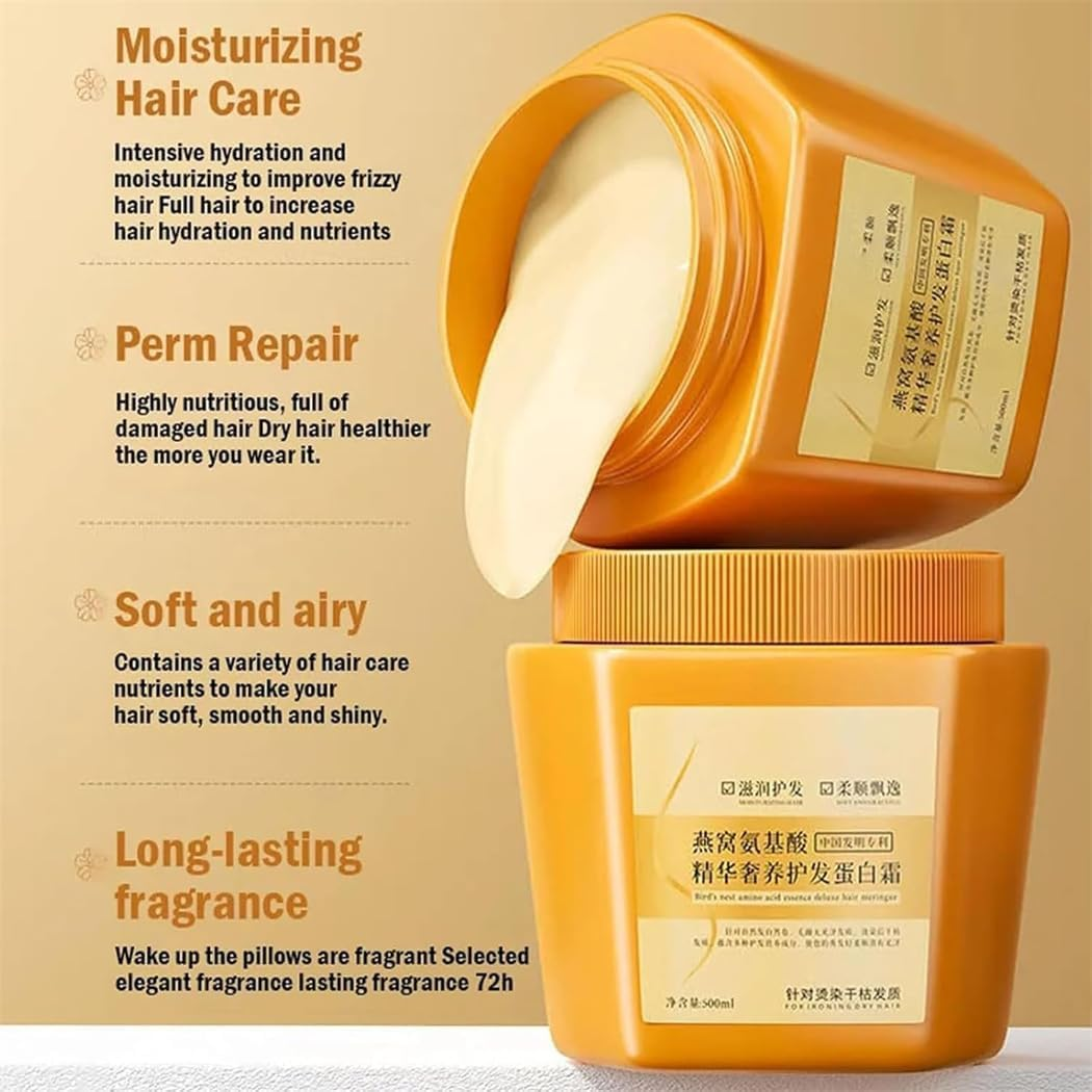 Amino Acid Essence Luxury Nourishing Hair Protein Cream,Repairing Essence Hair Mask,Amino Acid Moisturizing Repair Hair Care Conditioner 500Ml image number 5