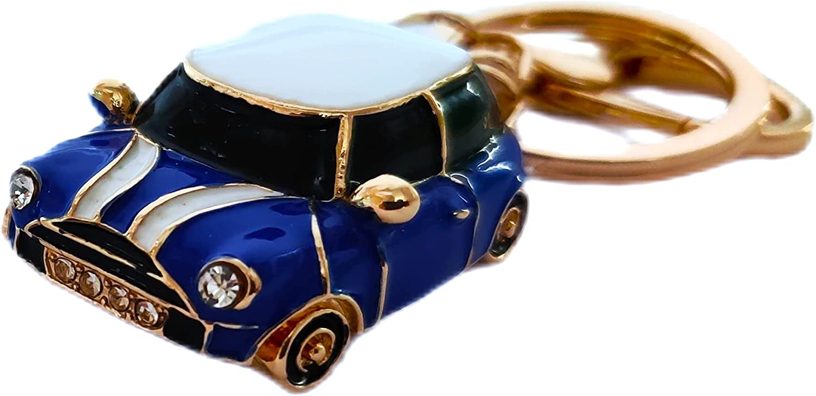 Mini Style Car Keychain Gift Rhinestone Detail Cooper Novelty (Blue (Gold Trim))