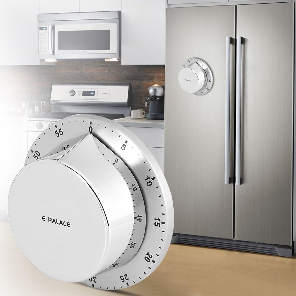 Mechanical Kitchen Timer 60 Minute Timing with Magnet Backing Loud Alarm Stainless Steel Body Mechanical Timer Home Cooking Baking Timer Silver(Silver) image number 3