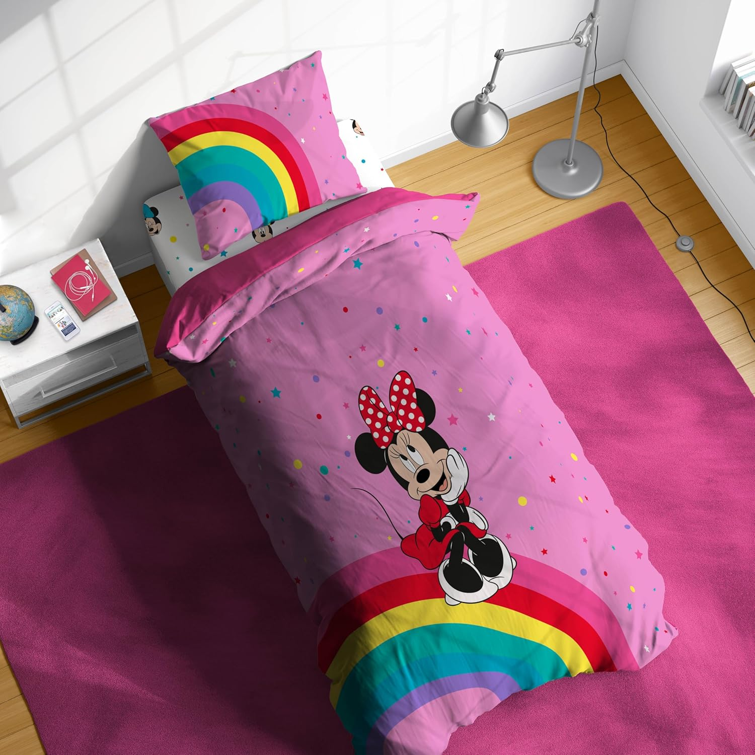 Jay Franco Disney Minnie Mouse Rainbow 100% Cotton 3 Piece Single Bedding Set - Includes Duvet Cover, Fitted Sheet & Pillowcase image number 3