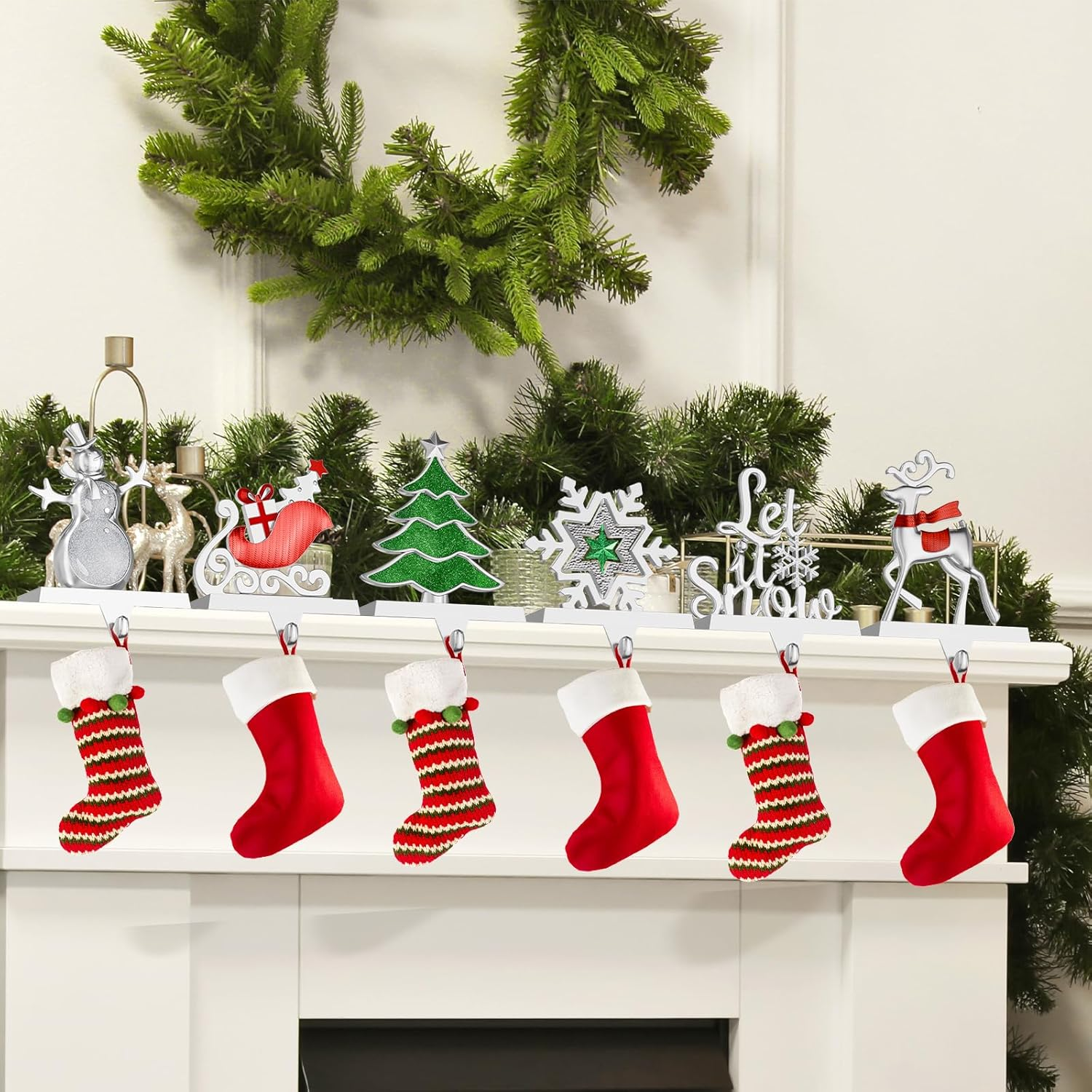 Christmas Stocking Holders for Mantle Weighted Metal Stocking Hangers Hooks for Fireplace Christmas Decorations (Set of 4) image number 4