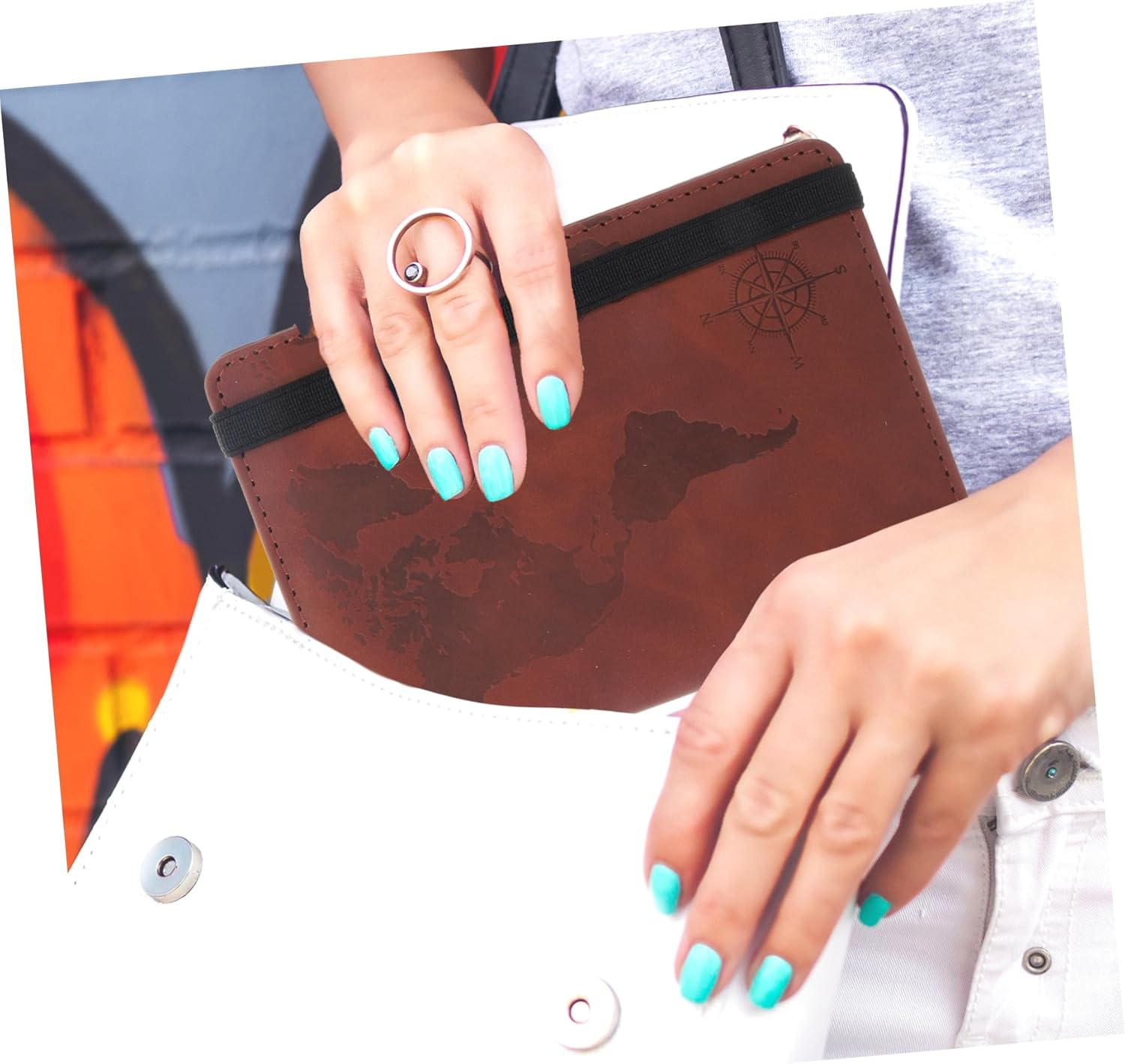 LABRIMP Travel Holder World Map Design Multi-Card Slots and Elastic Strap for Easy Organization for Documents and Tickets Pu Leather Material - Coffee image number 5