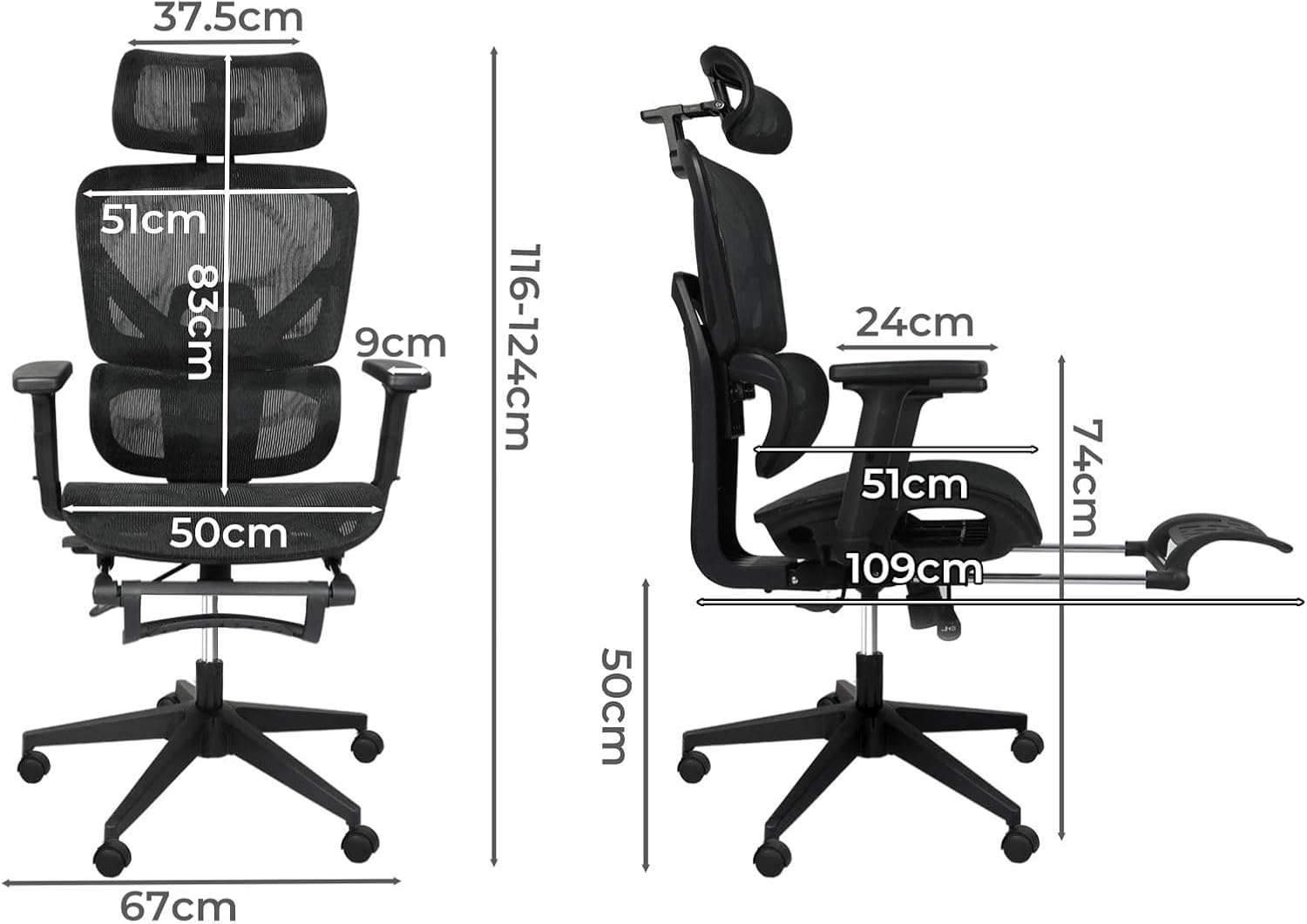 LEVEDE Ergonomic Office Chair with Foot Rest, Mesh Office Chair 4D Adjustable Armrest and Office Chair Lumbar Support, 150Kg Capacity Reclining Wide Home Office Desk Chairs(Black) - Brown image number 4