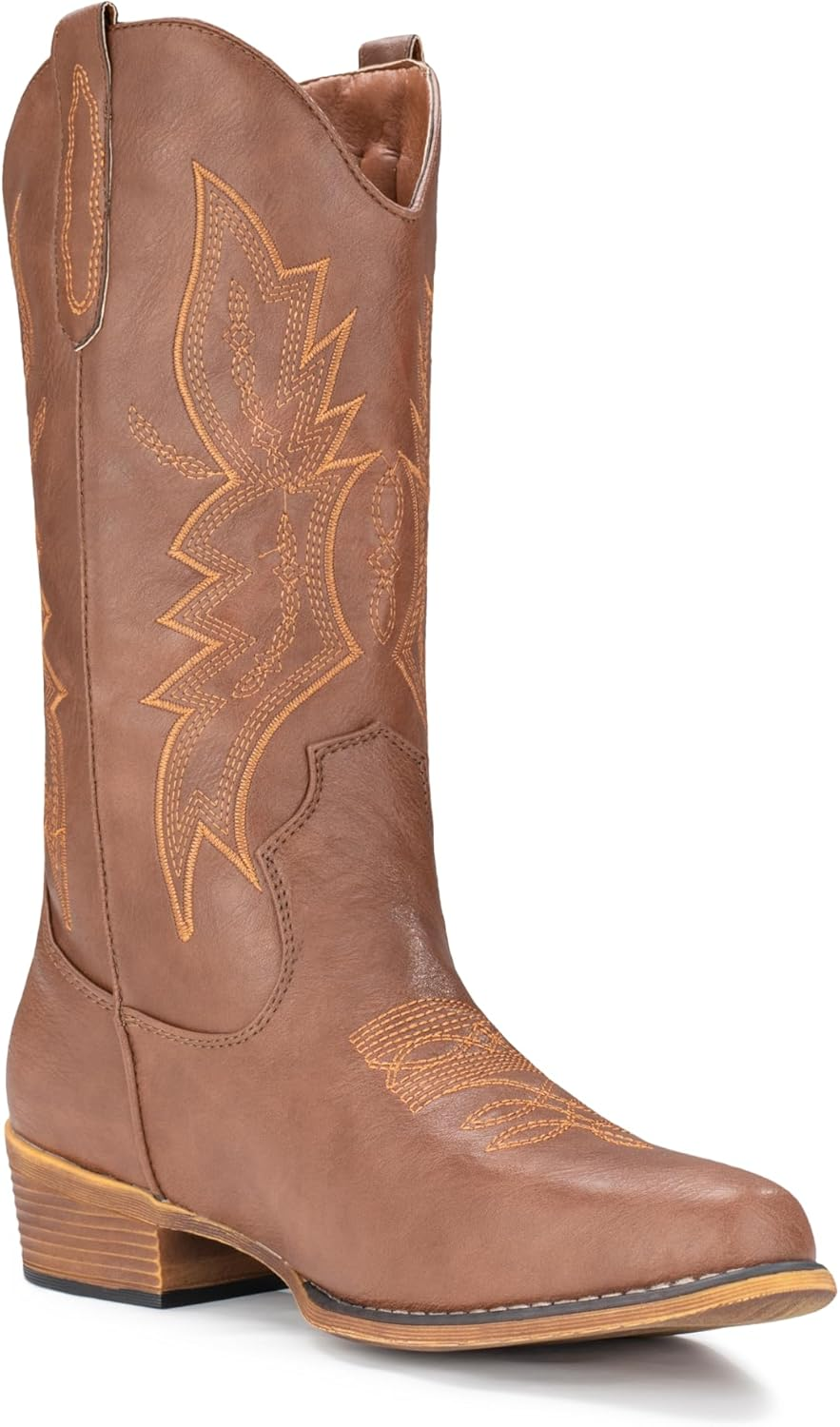 IUV Cowboy Boots for Women Western Boots Cowgirl Boots Pull on Pointy Toe Mid Calf Boots image number 3