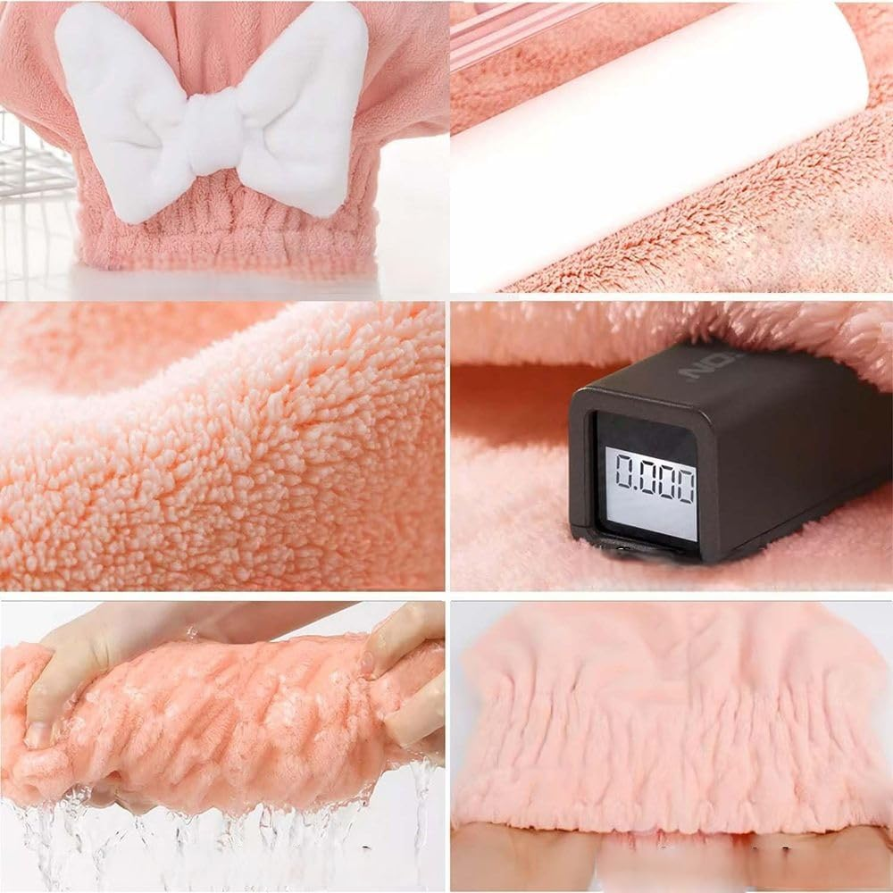 Meichoon Hair Towel 3-Pack Quick-Dry Microfiber Hair Drying Towels with Bow Design Cap Shape Elastic Band for Soft Frizz-Free Hair DK60 A - Orange+Blue+Pink image number 6