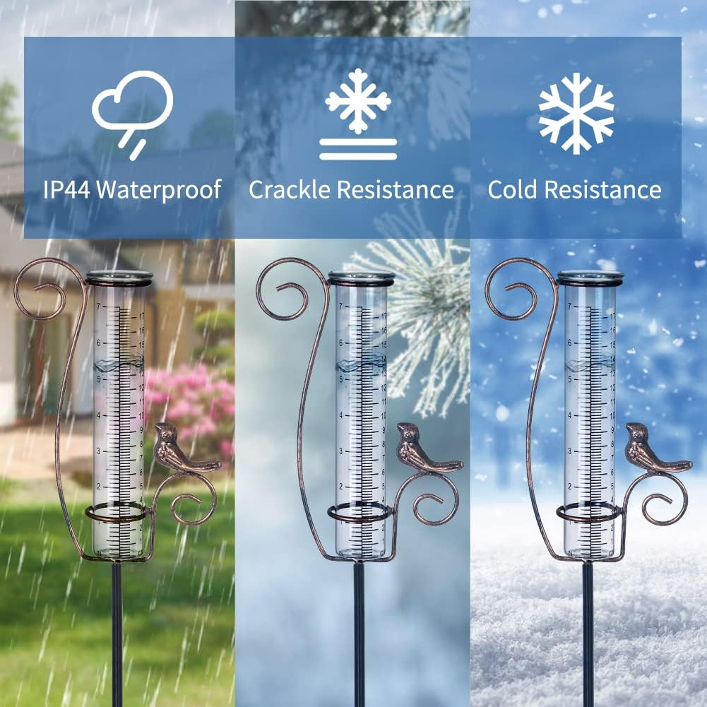 Rain Gauge Outdoor,7" Glass Rain Gauge with Metal Stake, Decorative Bird Rain Gauge for Yard Garden Lawn Decor image number 4